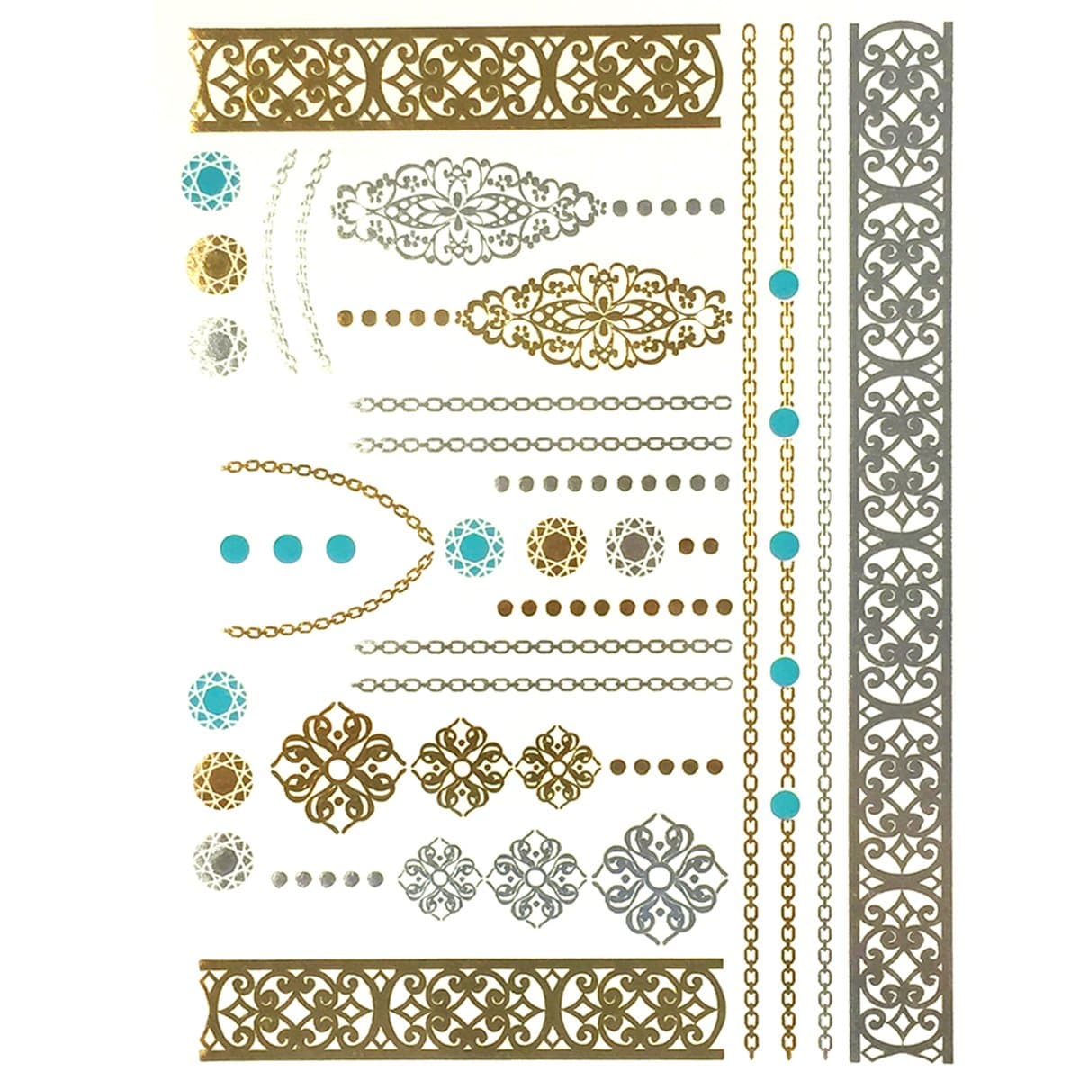 Allydrew Large Metallic Gold Silver and Black Body Art Temporary Tattoos, Majestic Bands by AllyDrew