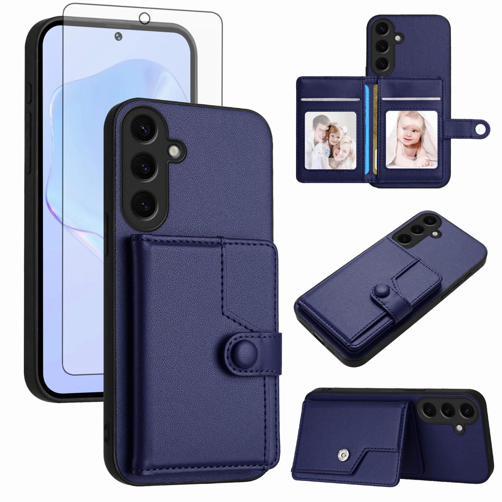 Asuwish Phone Case for Samsung Galaxy S24 Plus/S25 Plus S24+ S25+ 5G Wallet Cover with Tempered Glass Screen Protector RFID Card Holder Stand Cell S24Plus 24S + S 24 24+ S25Plus 25S 25+ SM-S936U Blue
