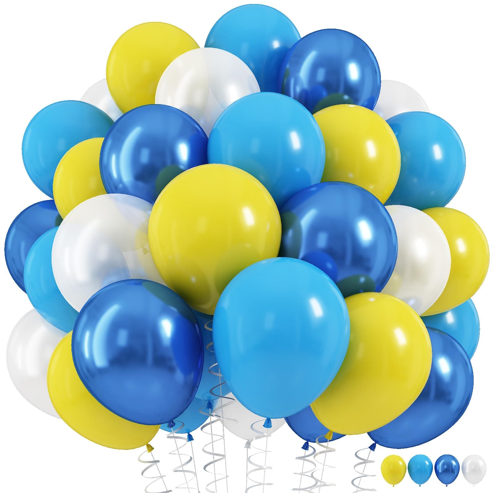 Blue and Yellow Balloons Set, 60Pcs 12 Inch Lemon Yellow Pastel Baby Sky Royal Metallic Blue White Latex Balloons for Birthday Decor Baby Bridal Shower Anniversary Cartoon Party Deocrations Supplies