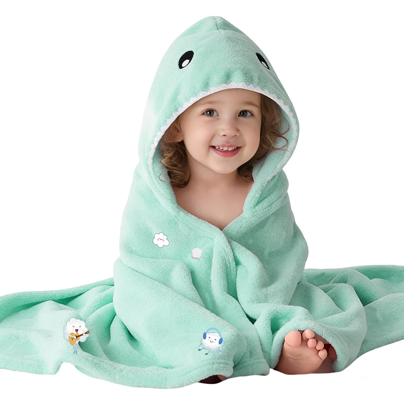 IFaryMes Toddler Baby Bath Towel with Hood 27.5"X55" Ultra Absorbent Soft Cozy Comfort Bathrobe Blanket, 0-6 Years Infant Shower Towel for Girls (Mist Tree)