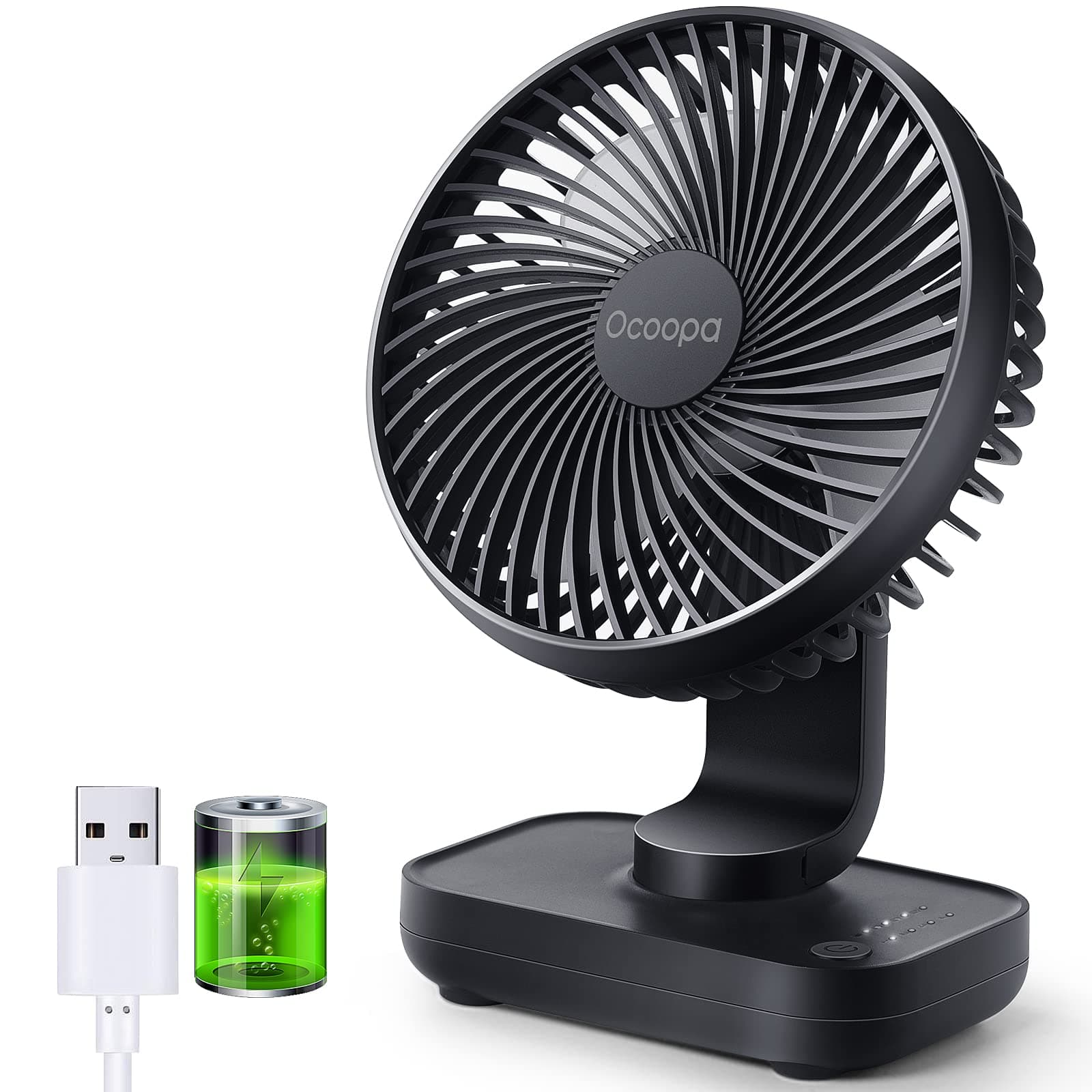 OCOOPA USB Desk Fan, 4000mAh Rechargeable Battery Operated Table Fan, 4 Speeds Setting 5 Inch Mini Fan But Powerful Cooling, Quiet Operation, Easy to Disassemble for Home Bedroom Office Desktop