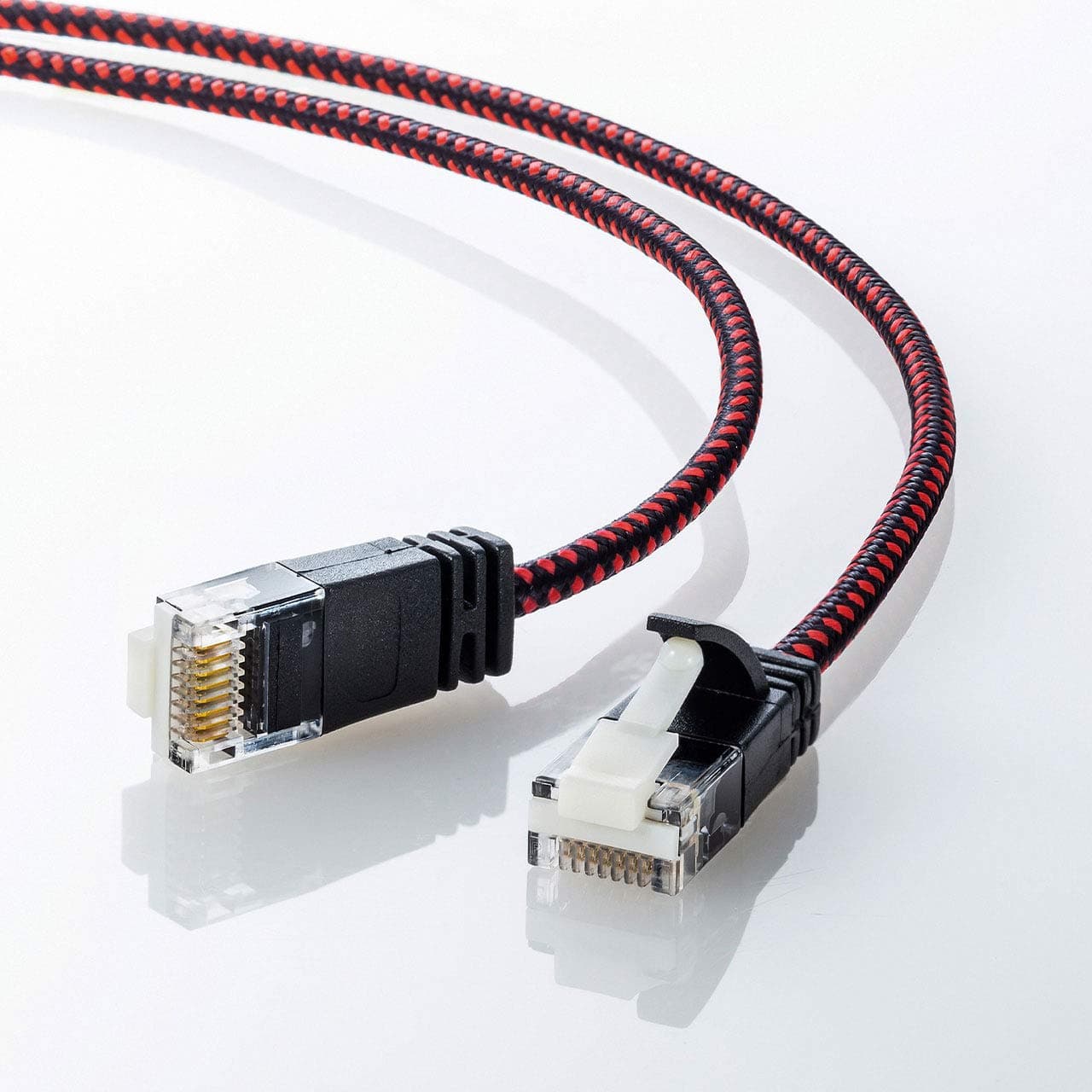 Sanwa Supply KB-T6AME-005BKR CAT6A Thin Diameter Mesh LAN Cable (0.5 m) 10Gbps/500MHz RJ45 Anti-Crack Black & Red