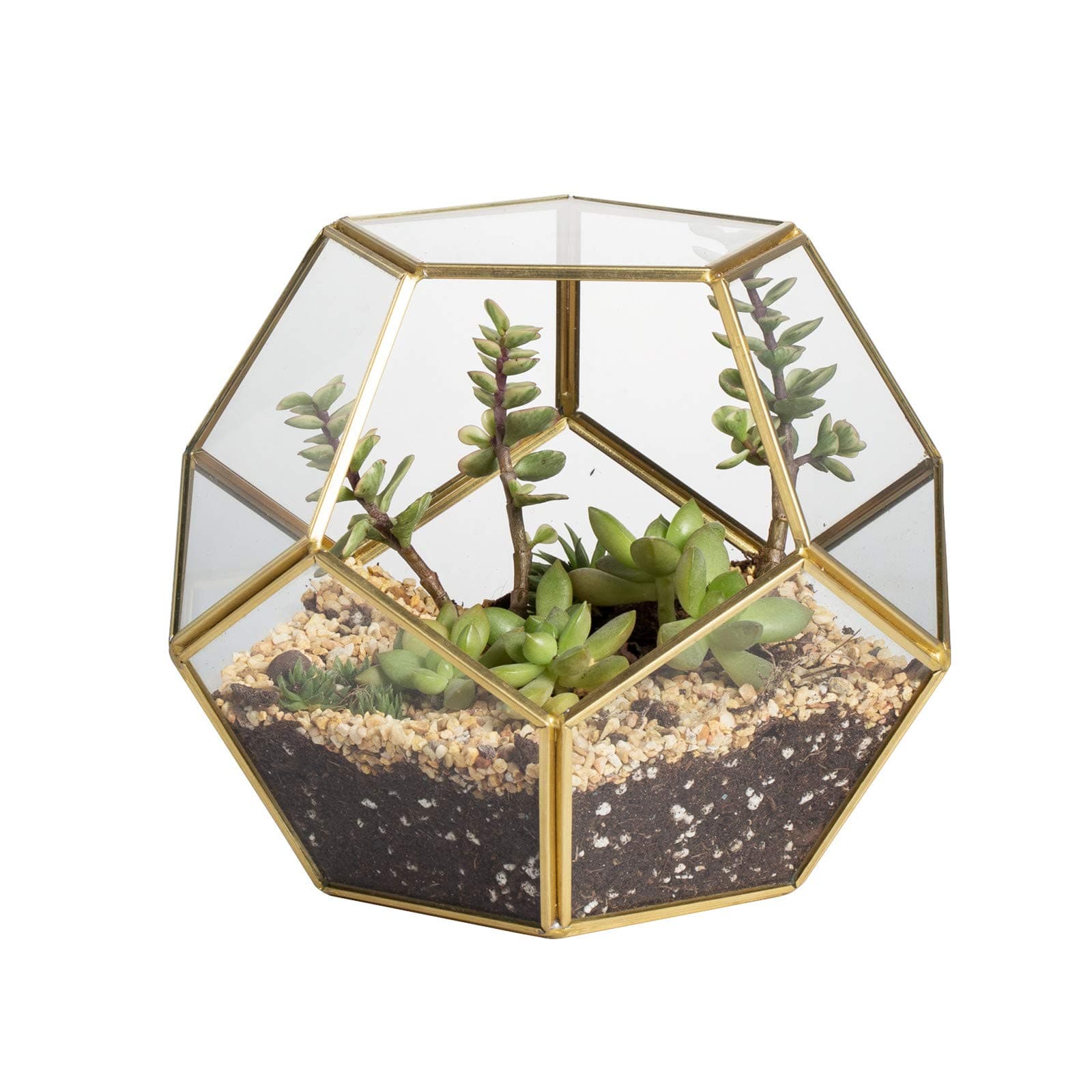 NCYP Small No Door Gold Geometric Terrarium Planter - 17.5x17.5x15 cm - Ball Shape Glass Terrarium for Succulent Plants, Handmade, Home Garden Desktop Decor (No Plants)