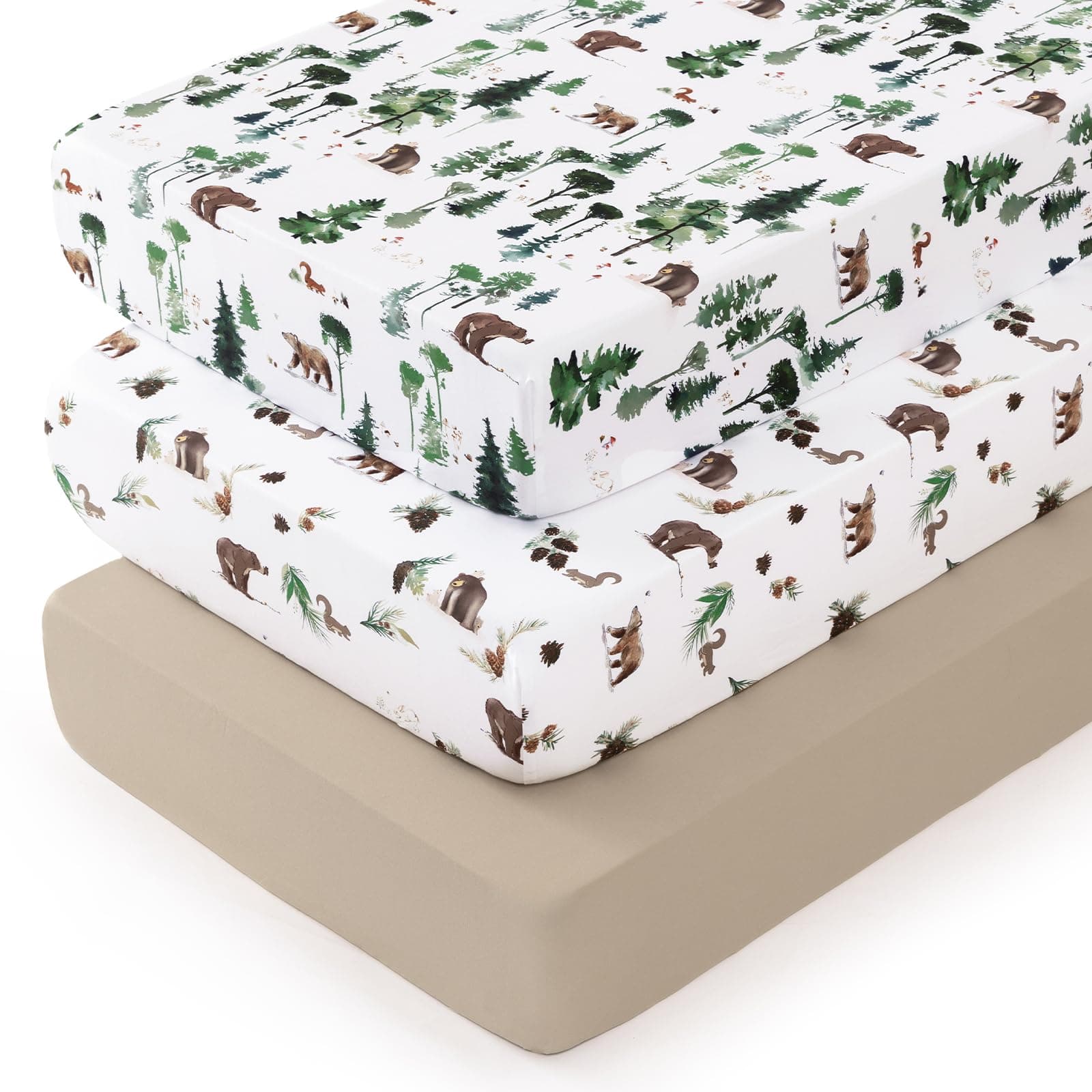 david's kids 3 Pack Fitted Crib Sheets, Ultra Soft Breathable Comfortable Baby Sheet Set for Boys Girls Neutral, 28x52 Inch Fits Standard Crib and Toddler Mattresses, Forest Animals