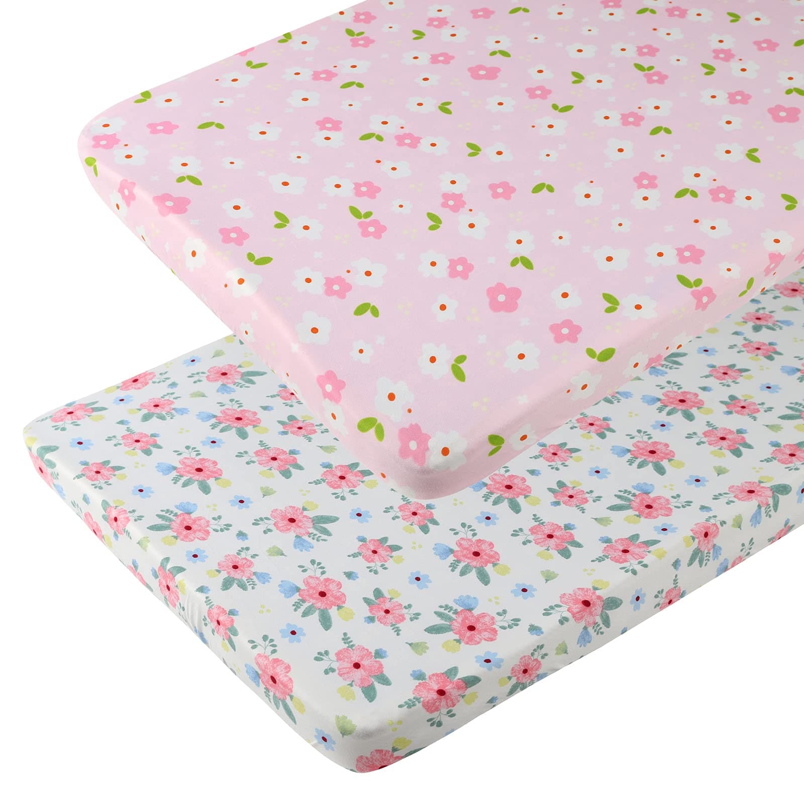 Onacosht Pack n Play Sheets 2 Pack for Baby Girl, Pink Floral