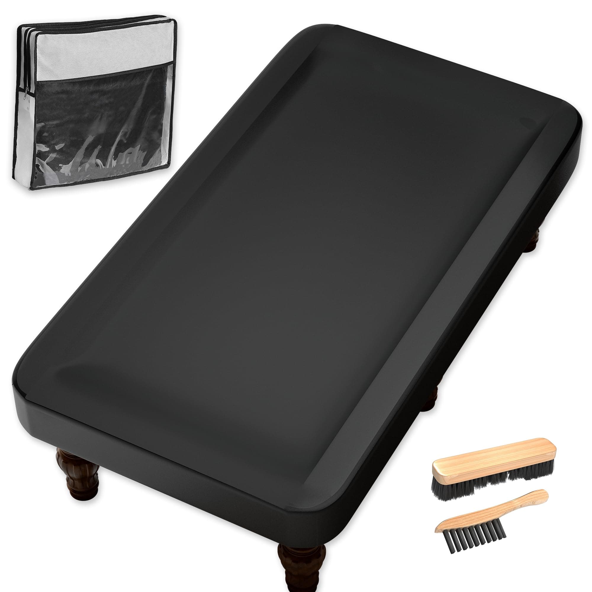 iEsstros 8ft Pool Table Cover 8 Feet with Pool Table Brush Billiard Table Covers Outdoor Leather Waterproof Pool Table Cover for Protecting Pool Table Felt -Black