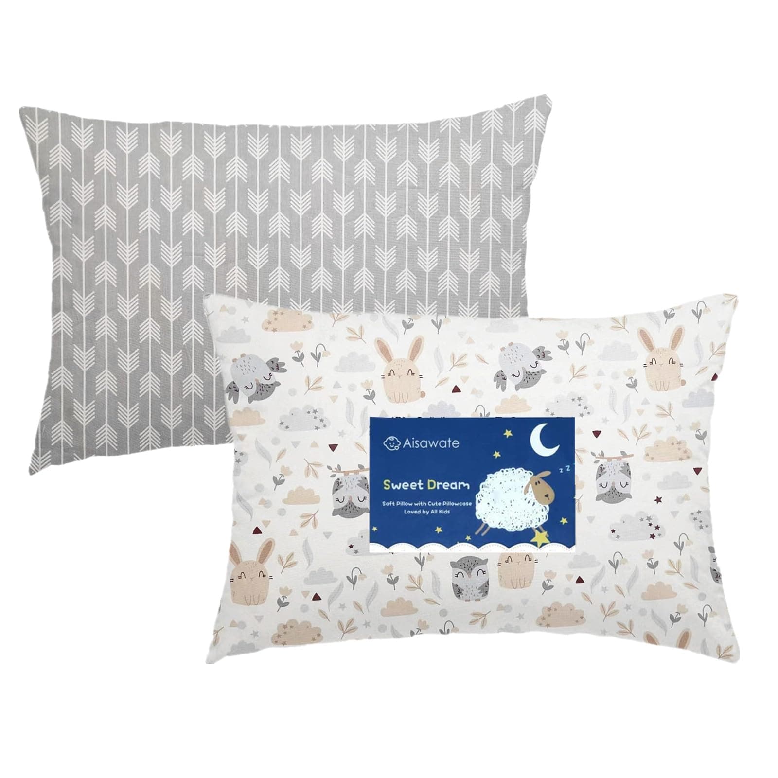 100% Cotton Kid Toddler Pillowcase 2 Pack, Ultra Soft Children Kids Pillowcase for Sleeping Fit Pillow Sized 13"x 18" or 14"x19", Gray Envelope Style Travel Pillowcase for Girls Boys