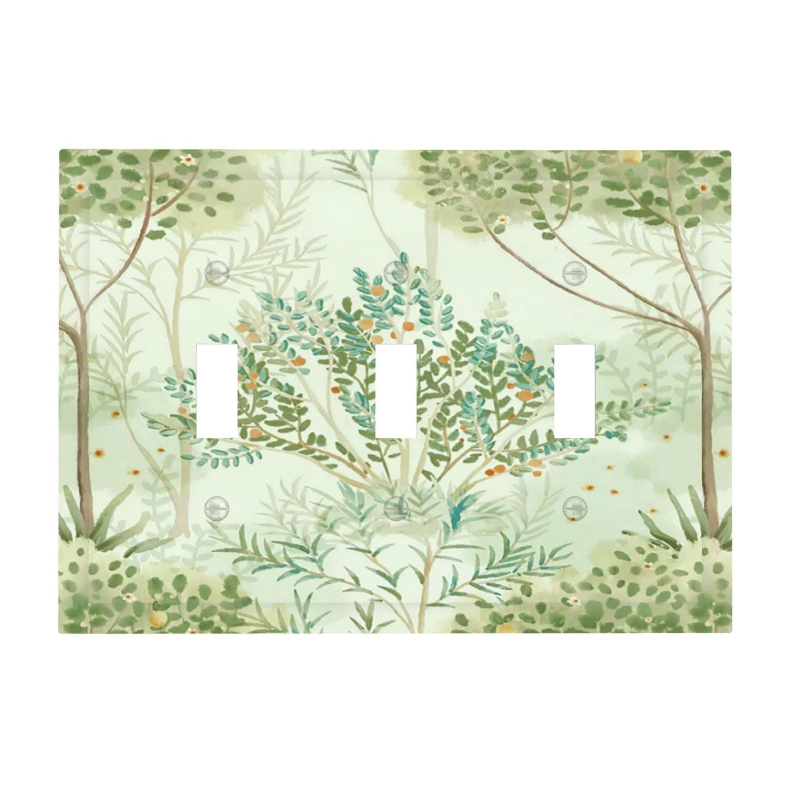Boho 3 Gang Triple Toggle Light Switch Wall Plate Cover Green Cute Floral Decorative Electrical Faceplate Allover Jungle Tropical Leaves Plant Rustic Barn Door Bathroom Home Living Room Decorate