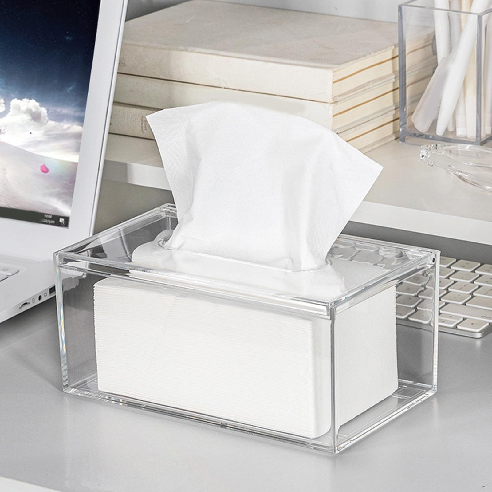 Jeffergarden Clear Acrylic Tissue Box Cover, 20x12x9cm Rectangular Holder