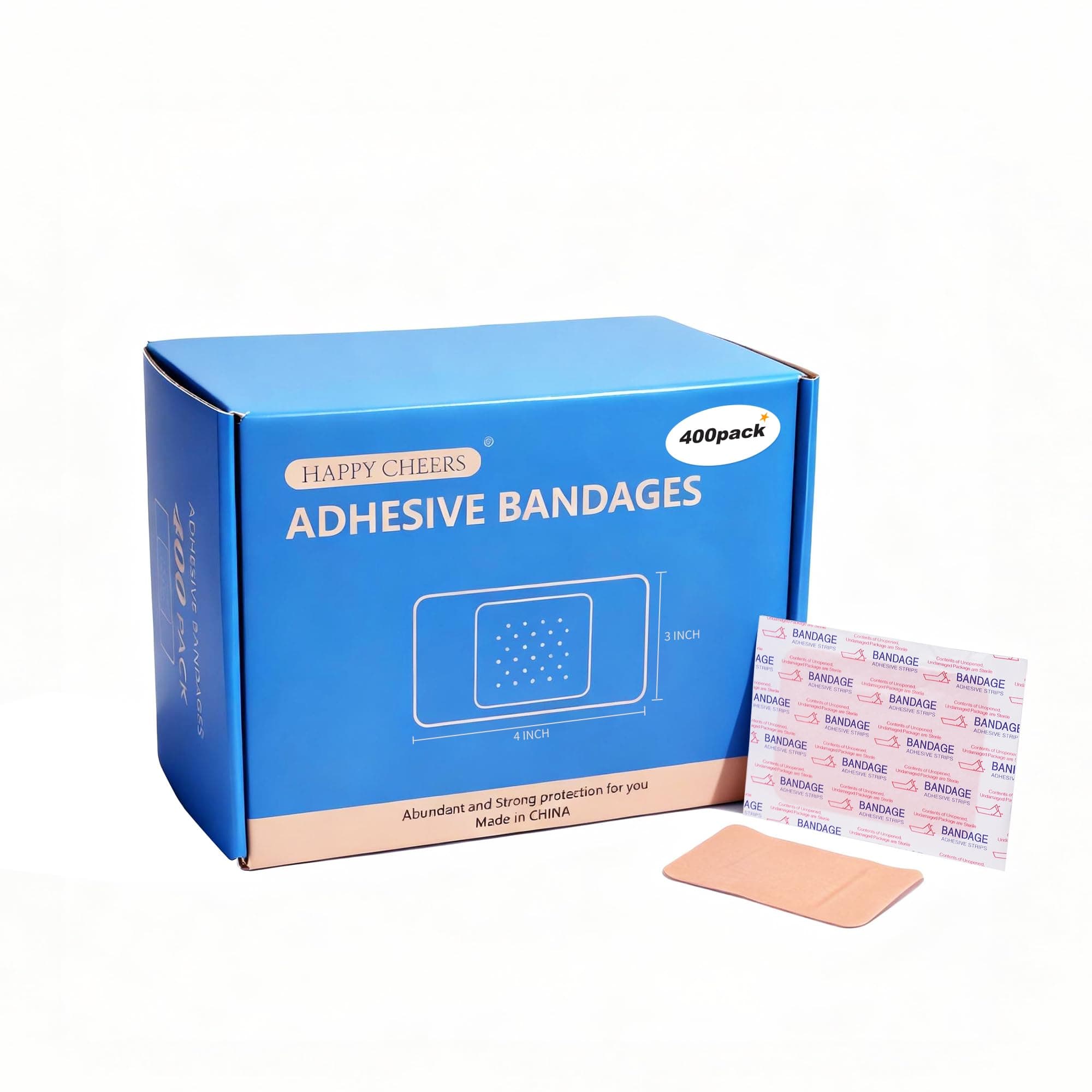 400 Pack Large Adhesive Fabric Bandages,3"x4" Flexible Wound Bandages,Breathable Strong Hold for First Aid & Wound Care