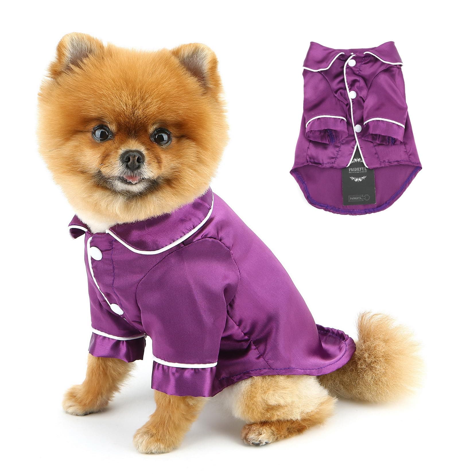PAIDEFUL Faux Silk Pajamas for Small Dogs, Purple, L