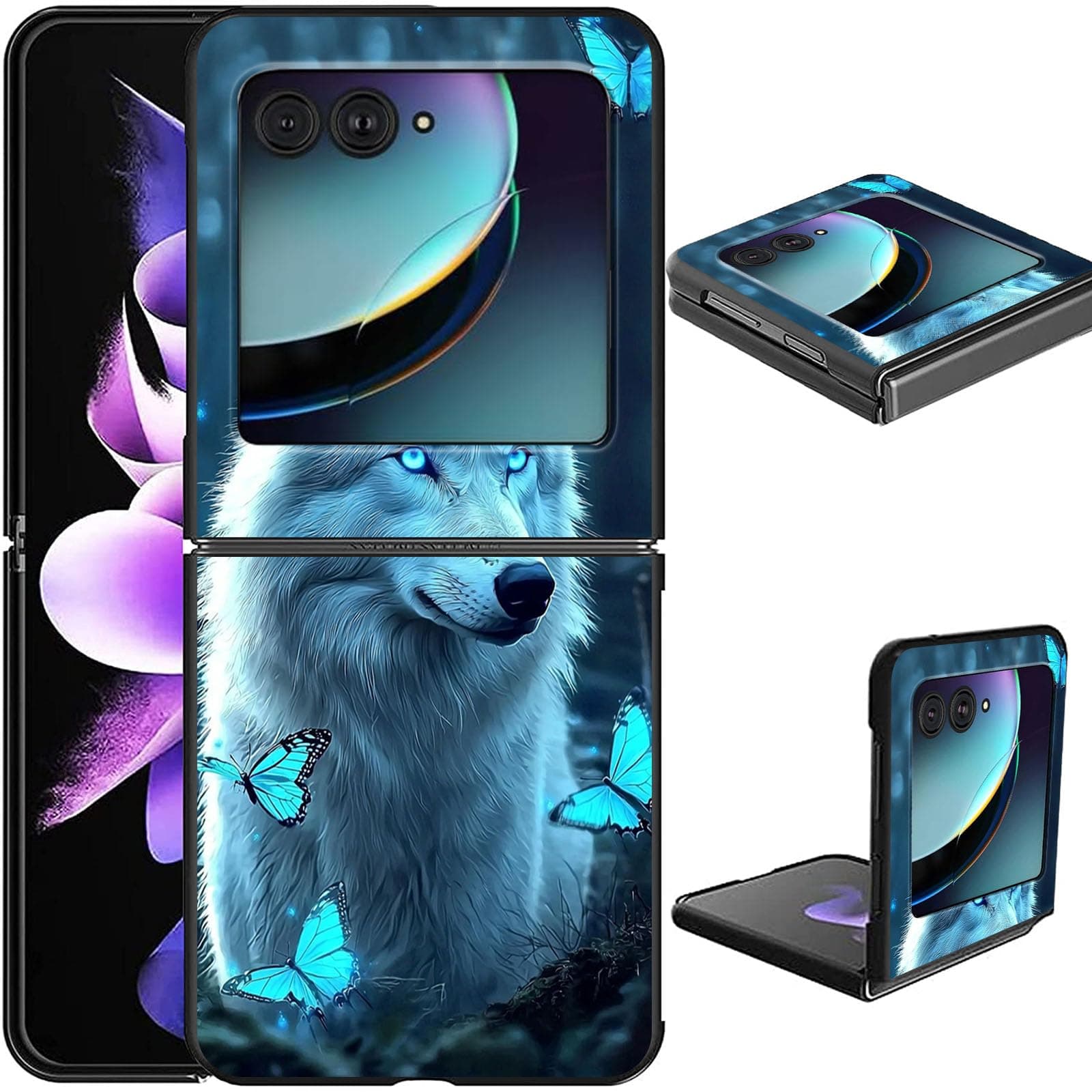 GFRGTFHYT for Motorola Razr Plus 2024 /Moto Razr 50 Ultra Phone Case Slim Lightweight Hard PC Flip Cover with White Wolf Design Shockproof Anti-Scratch Protective Case for Moto Razr+ 2024