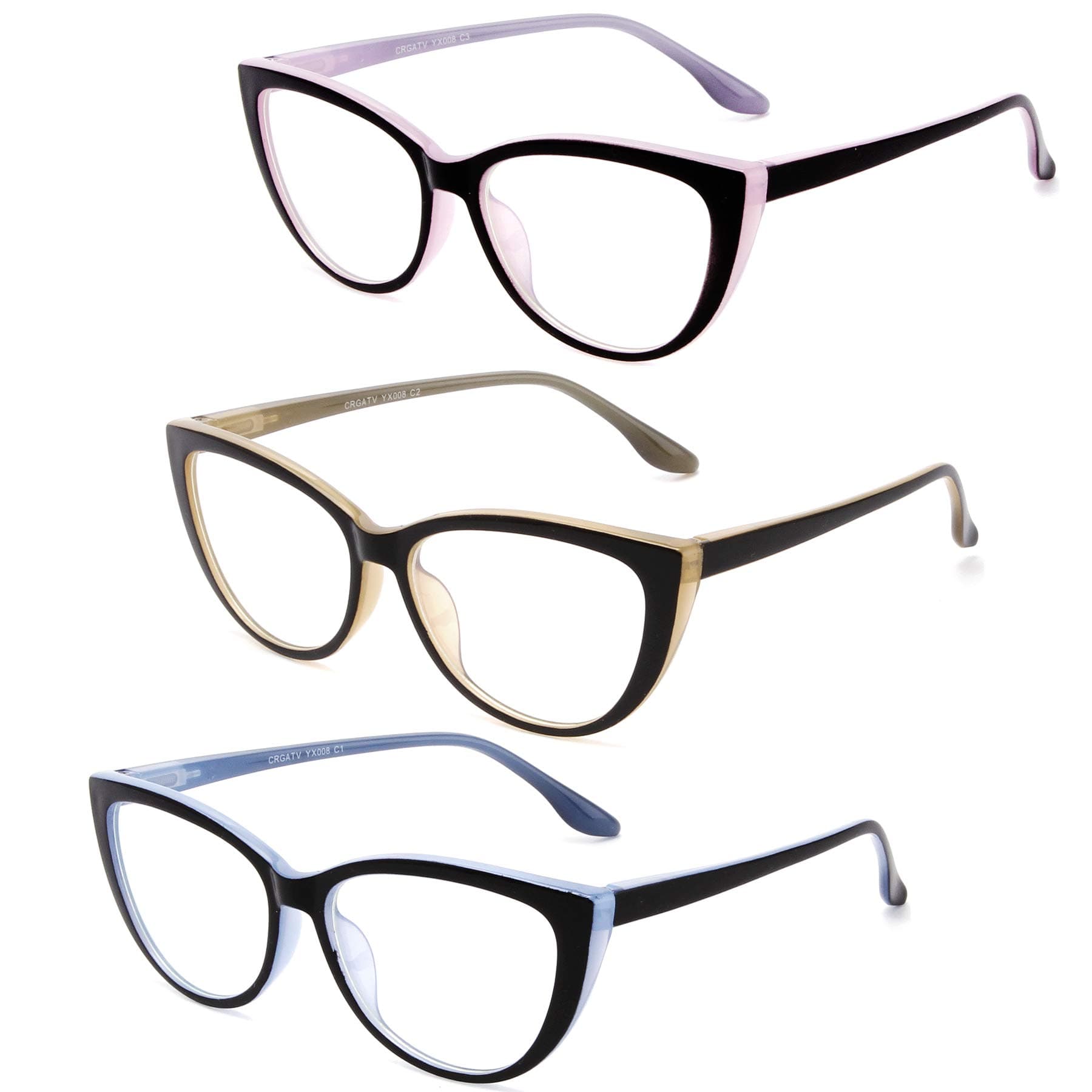 CRGATV Reading Glasses 3 Pack Blue Light Blocking Computer Readers for Women Stylish Cat Eye Design Anti Eyestrain & Glare (1.25 Magnification)