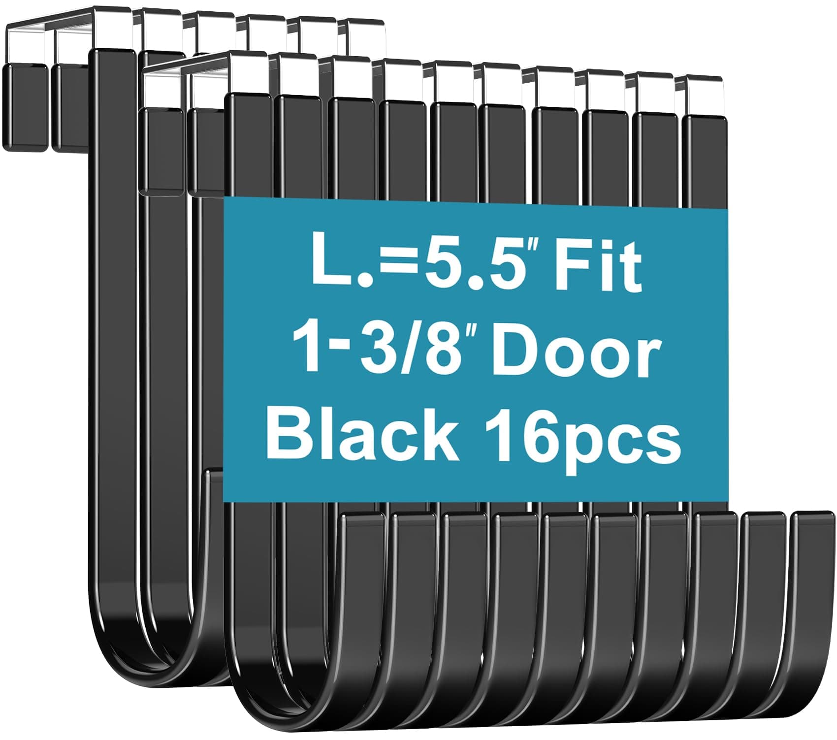 Over Door Hooks Black Rubber Coat Steel 16 Pcs Fit 0.5" to 1-3/8" Door 5.5"