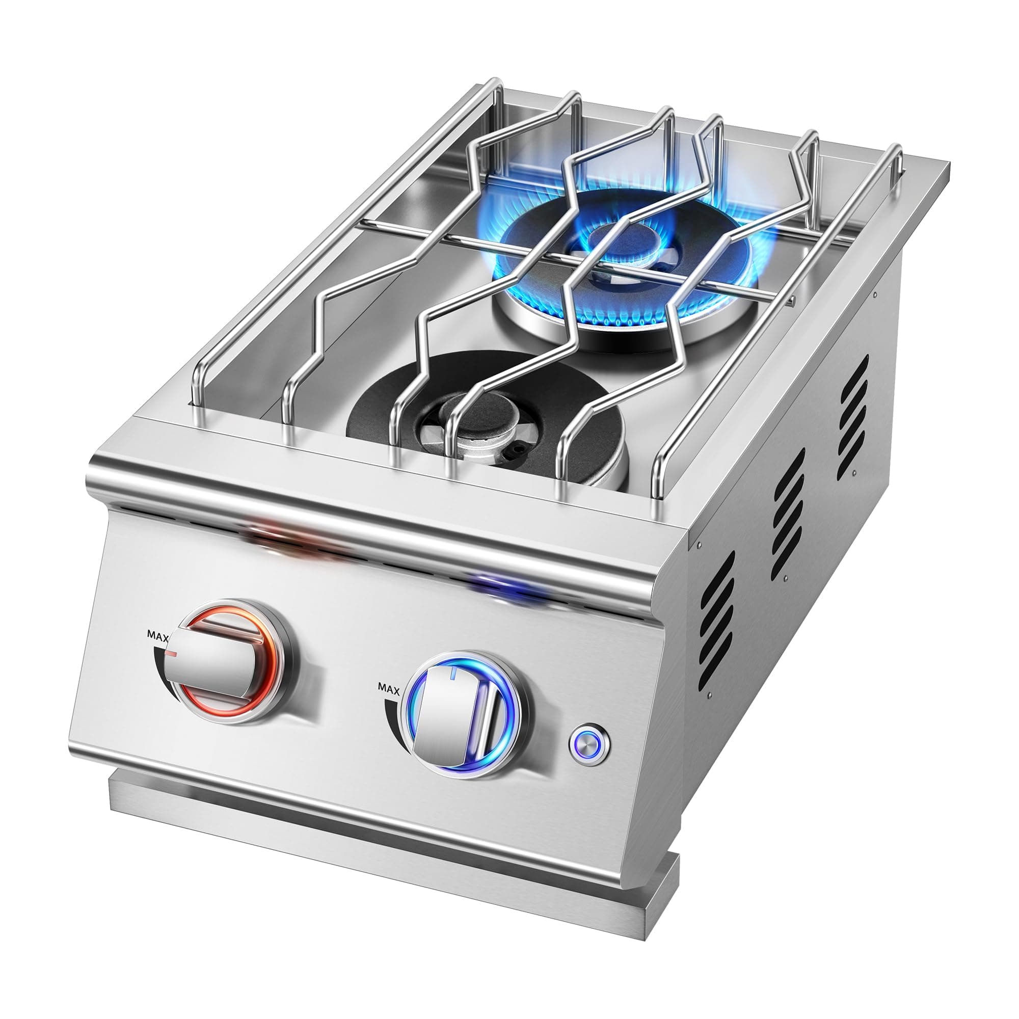 Huishenplus Double Grilling Side Burners for Outdoor Kitchen, 2 * 15,000BTU Nature Gas Burners, Duty Heavy 304 Stainless Steel, Built-in Side Burner for BBQ Island Grill (Nature Gas)
