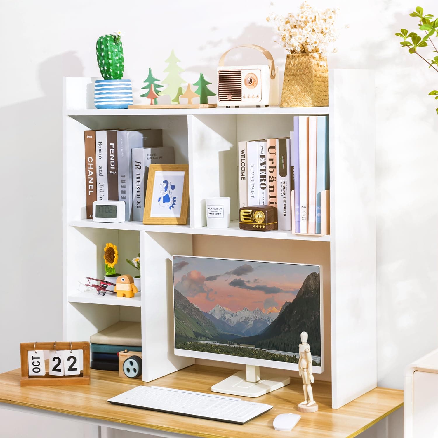 Deli Desktop Shelf, Desk Hutch with 5 Shelves for Computer Desk, White
