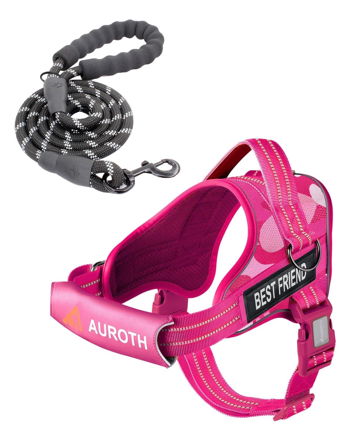 AUROTH Dog Harness and Leash Set, Soft Padded Service Dog Vest with 5.25FT Dog Leash, No Choke, Easy On Pet Vest, Adjustable Reflective No Pull Dog Harness for Large Dogs, Easy Walking and Training