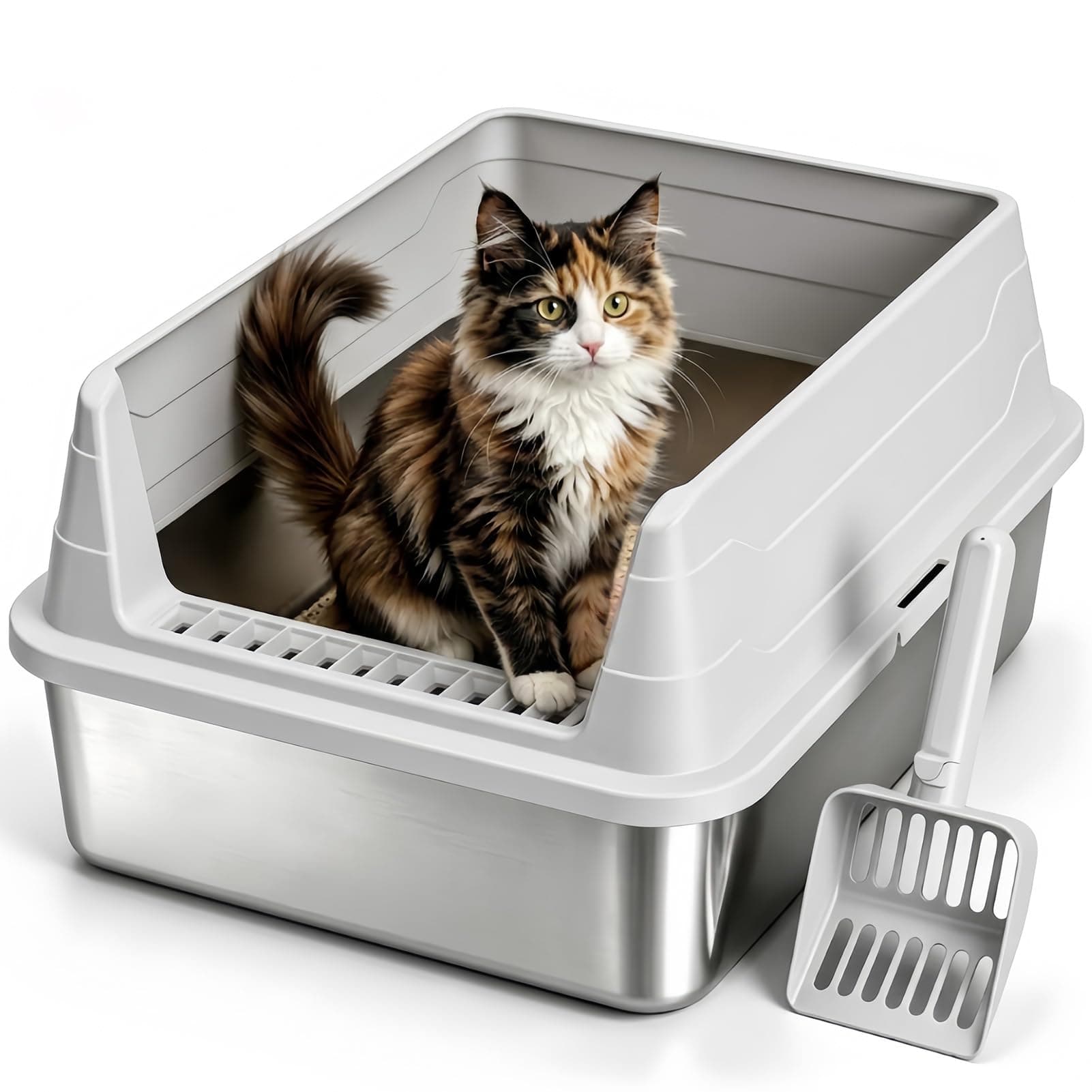 Stainless Steel Cat Litter Box, Odor Free Easy Clean Metal Litter Box