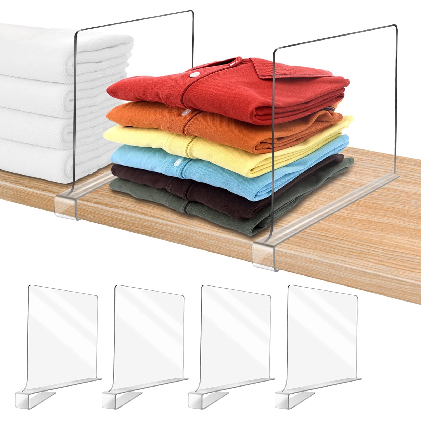OMGelic Acrylic Shelf Dividers for Closet Organization 4PCS Closet Shelf Divider Closet Dividers for Shelves Shelf Organizer for Closet Shelf Organizer for Wood Closet Separator Clear
