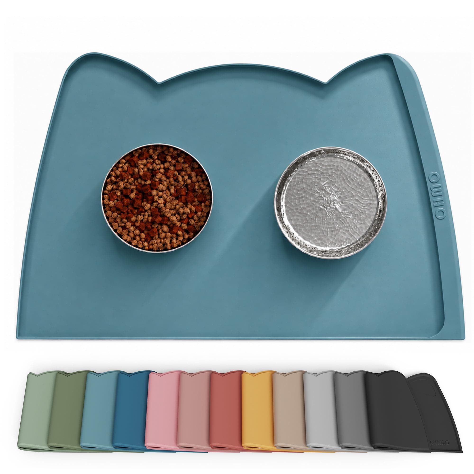 OHMO Cat Food Mat(60 * 38cm), Silicone Waterproof Large Dog Food Mat, Non-Skid Spill Proof Pet Feeding Mat for Food and Water, Easy to Clean Dog Placemat