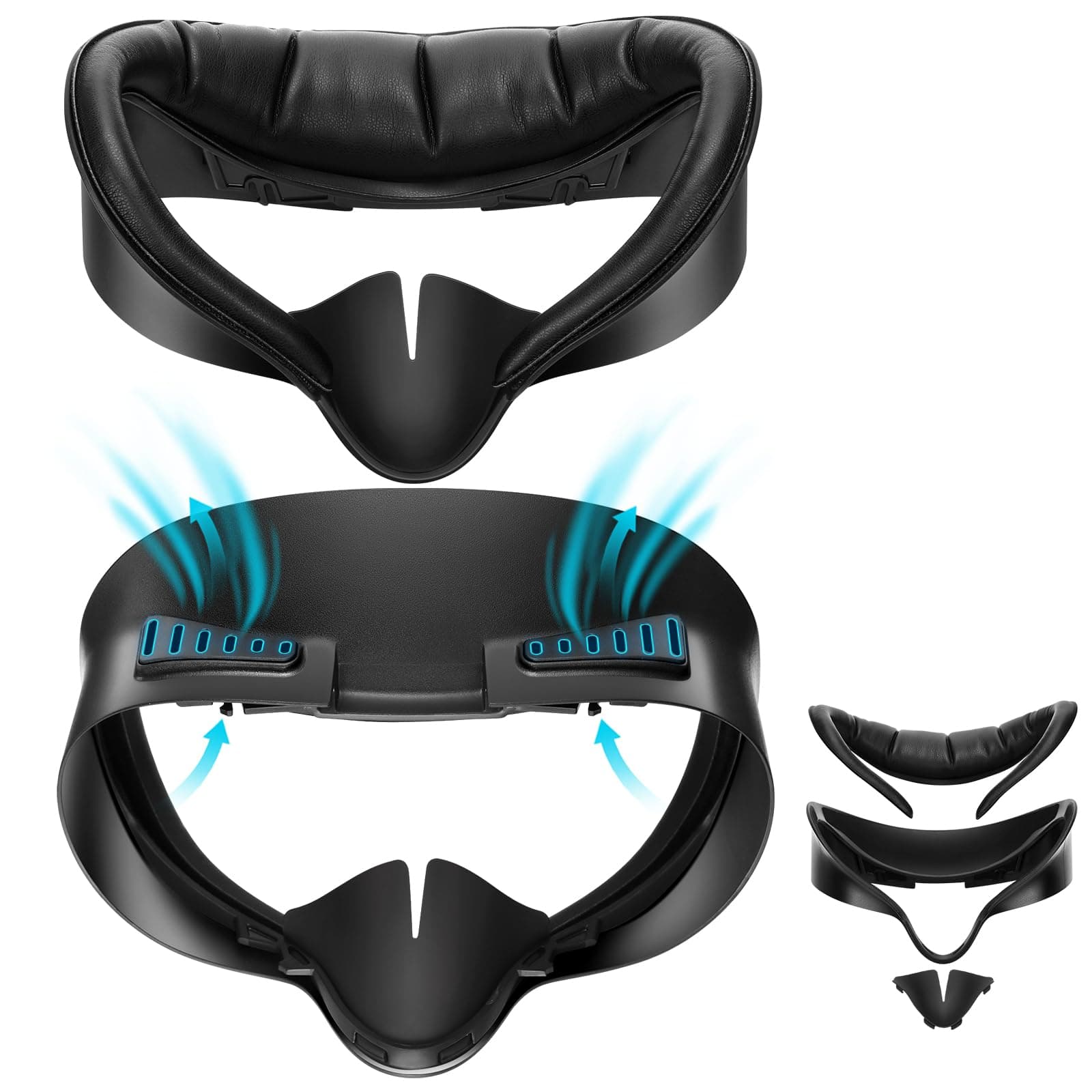 ODGG Face Cover Compatible with Meta/Oculus Quest 3S, Breathable Facial Interface with Sweat Guard Soft PU Face Foam Cushion, Light-Blocking Nose Pad and Air-Circulation Design - Black