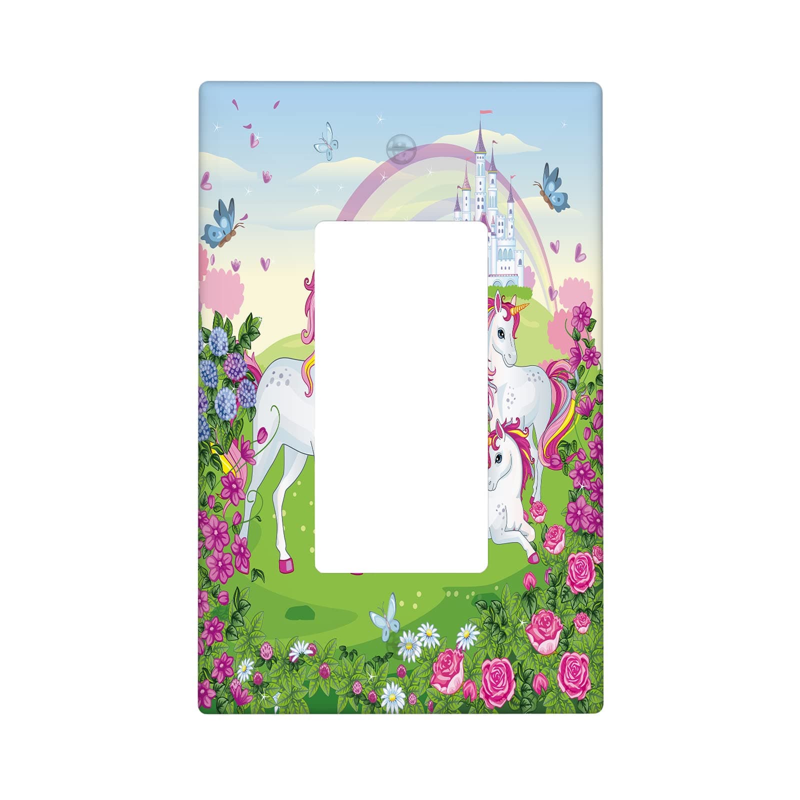 Cartoon Unicorn 1 Gang Light Switch Plate, Single Rocker Wall Plate Cover Decorative Electrical GFCI Switchplate Decora Faceplate for Kitchen Bathroom Bedroom Living Room Decor