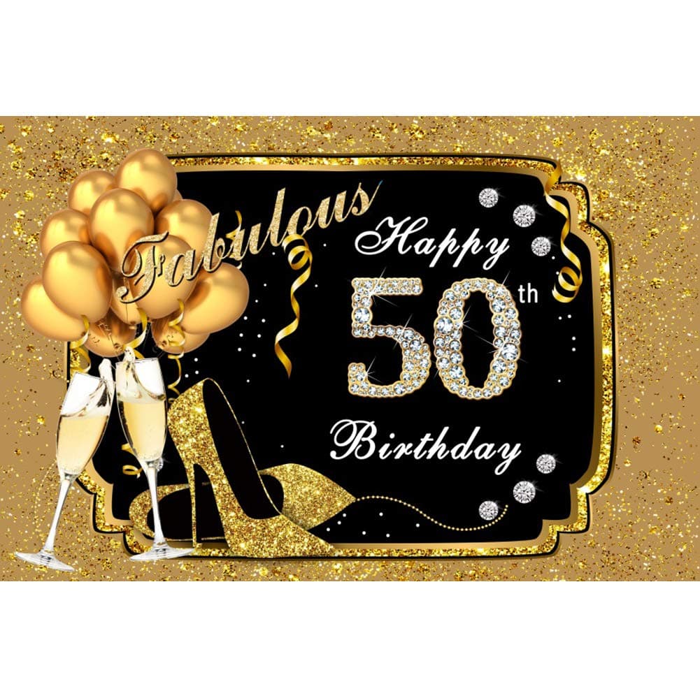 Yeele 7x5ft Vinyl Fabulous 50Th Birthday Backdrop for Photography Diamond Gold Balloons Heels Champagne Background Fifty Years Old Birthday Party Banner Decoration Photo Booth Shoot Studio Props