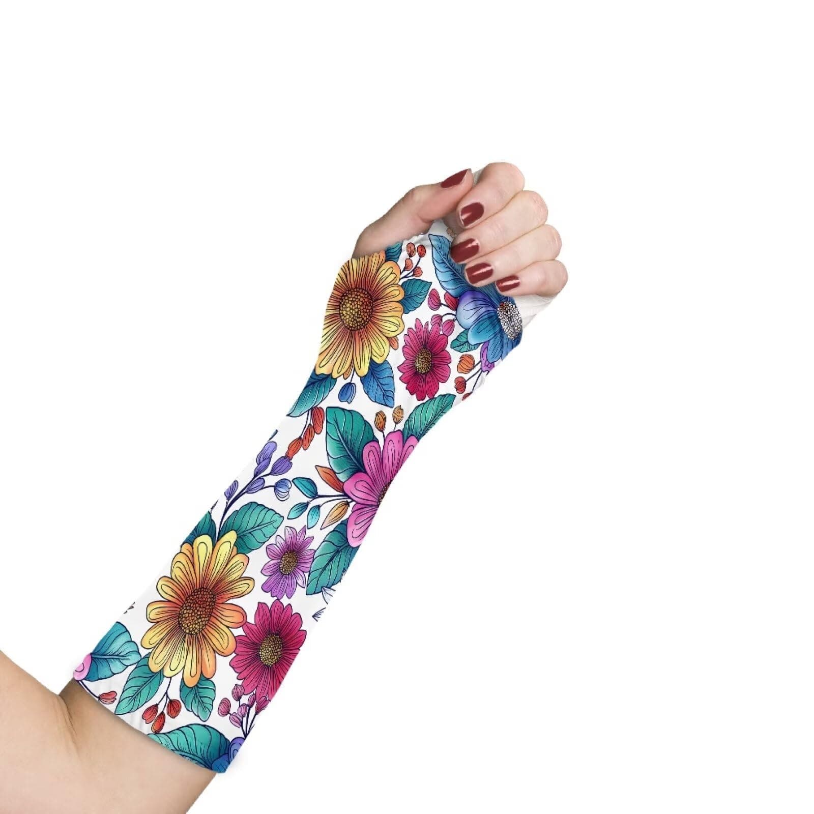 Luarisgur Arm Cast Cover Hippie Flower Short Cast Covers Protector Adult Elastic Sleeve Protectors for Arms Breathable Washable Cast and Bandage Protector Size S