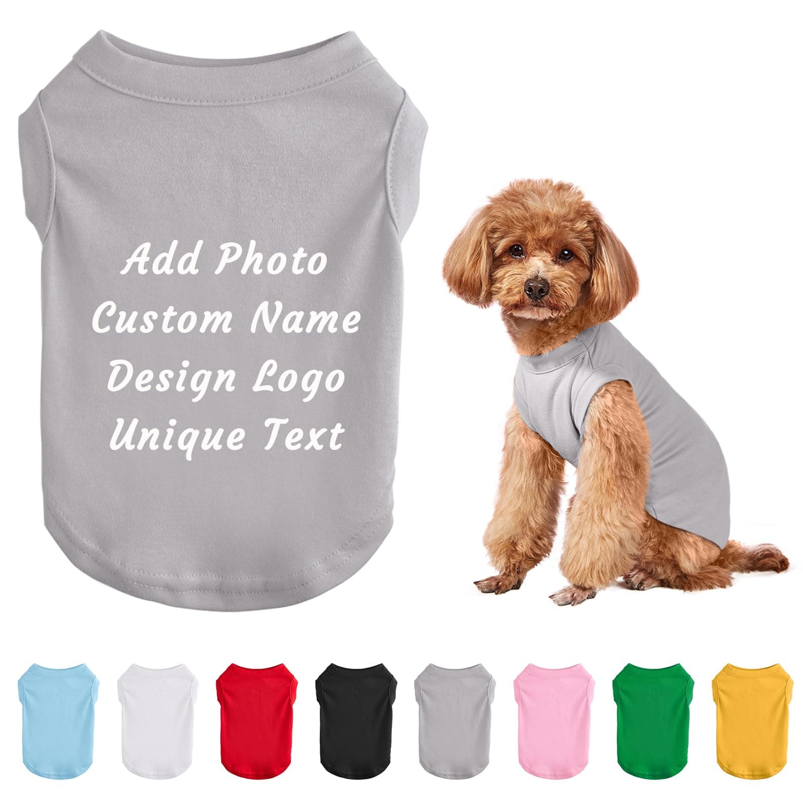 DegGod Custom Dog T-Shirts with Name/Photo/Logo Text for Dogs, Gray Breathable Personalized Print Name Pet Vest Clothes Summer Clothing Pullover for Pet Puppy Cats Kitten (L, Gray)