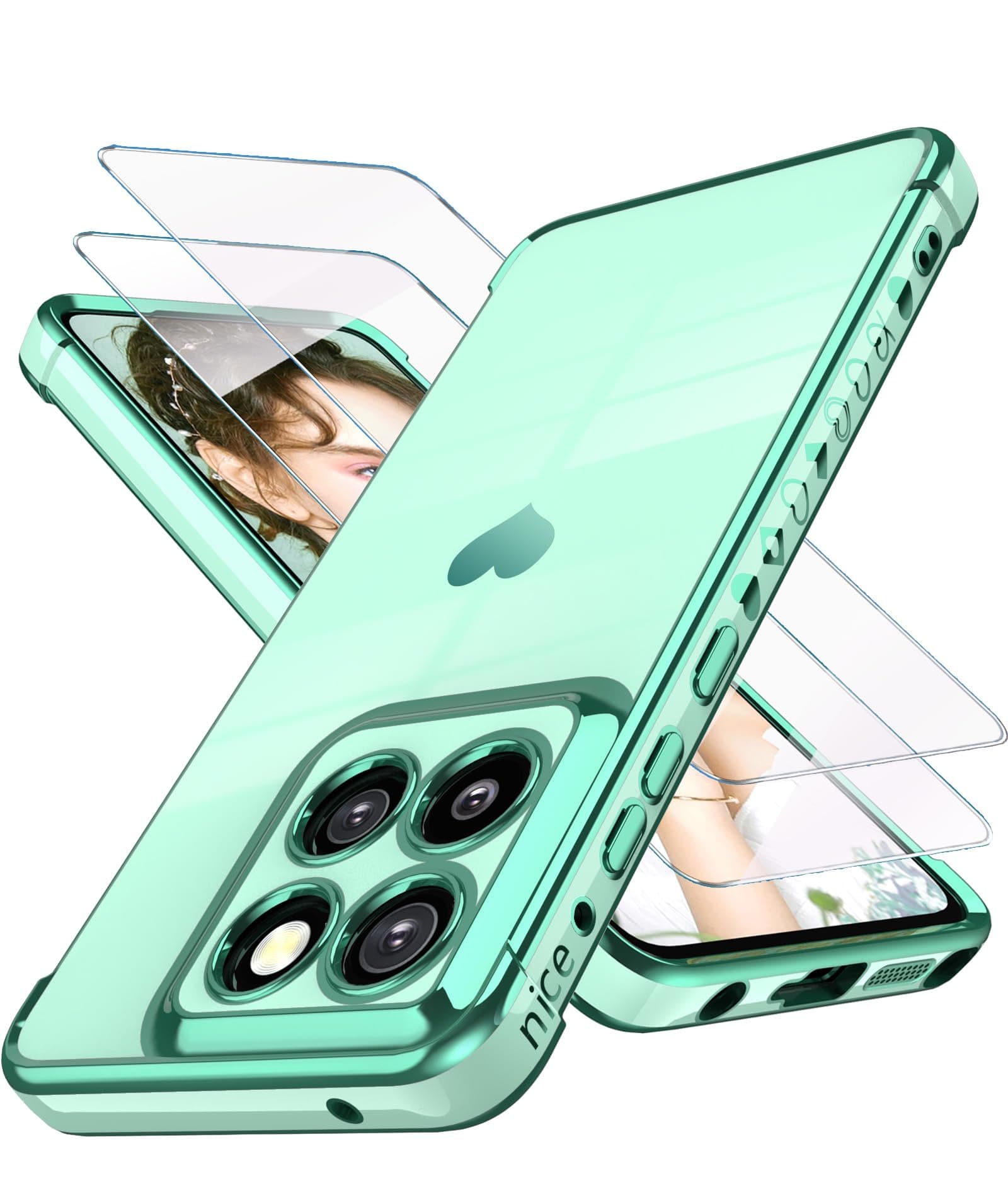Dretal for Motoro Moto-G-Stylus-5G-2025 Case with 2X Screen Protector, for Girl Women Cute Girly Love-Heart Luxury Gold Soft Cover Camera Protection Bumper Silicone Shockproof Phone Case (Mint)