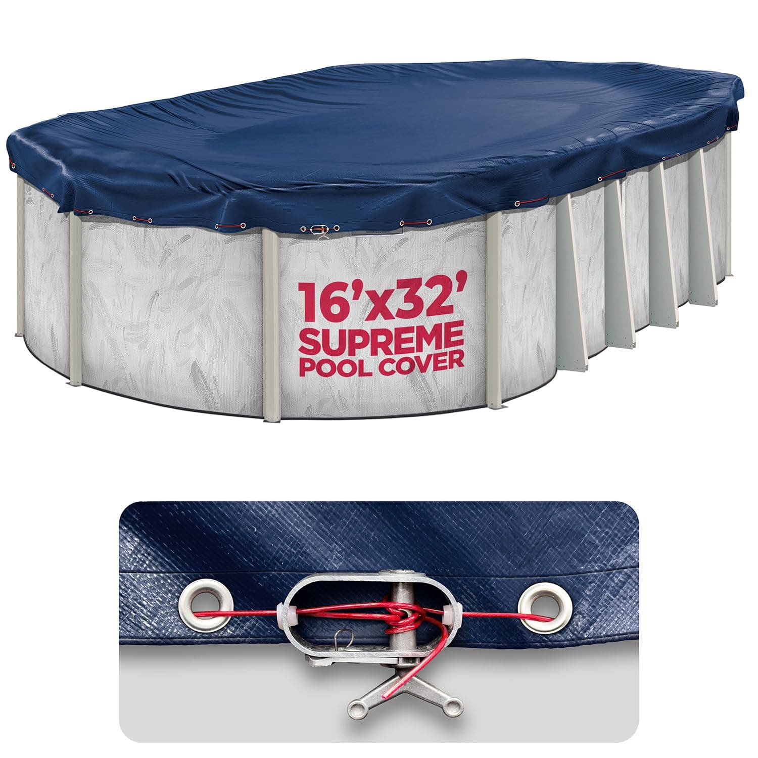 16x32 ft Oval Winter Pool Cover for Above Ground Pools, Navy, Resistant