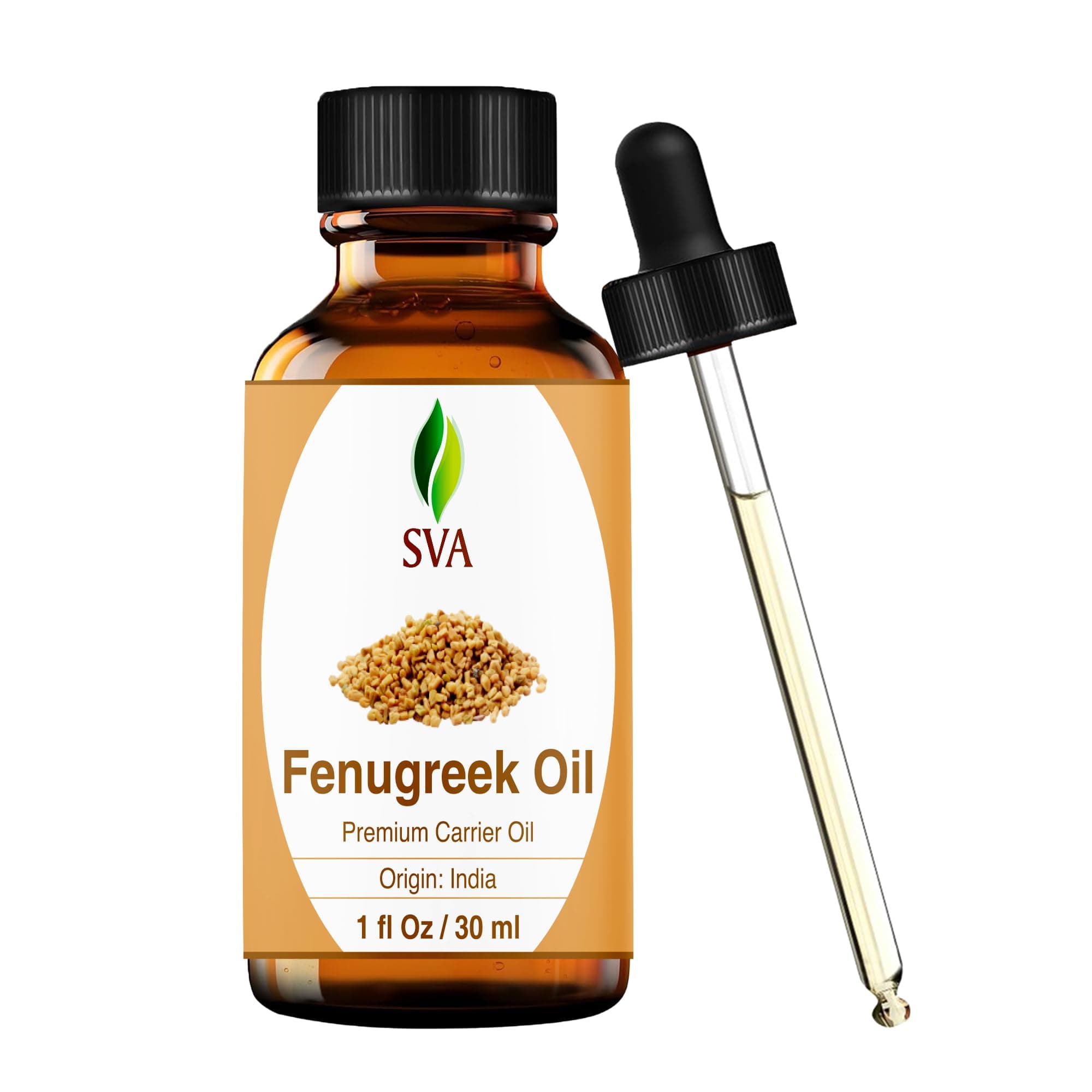 SVA Fenugreek Seed Oil - 1 Fl Oz – 100% Natural Cold Pressed Fenugreek Oil - for Face, Skin Care, Hair Care, Scalp Massage & Body Massage – Carrier Oil with Dropper