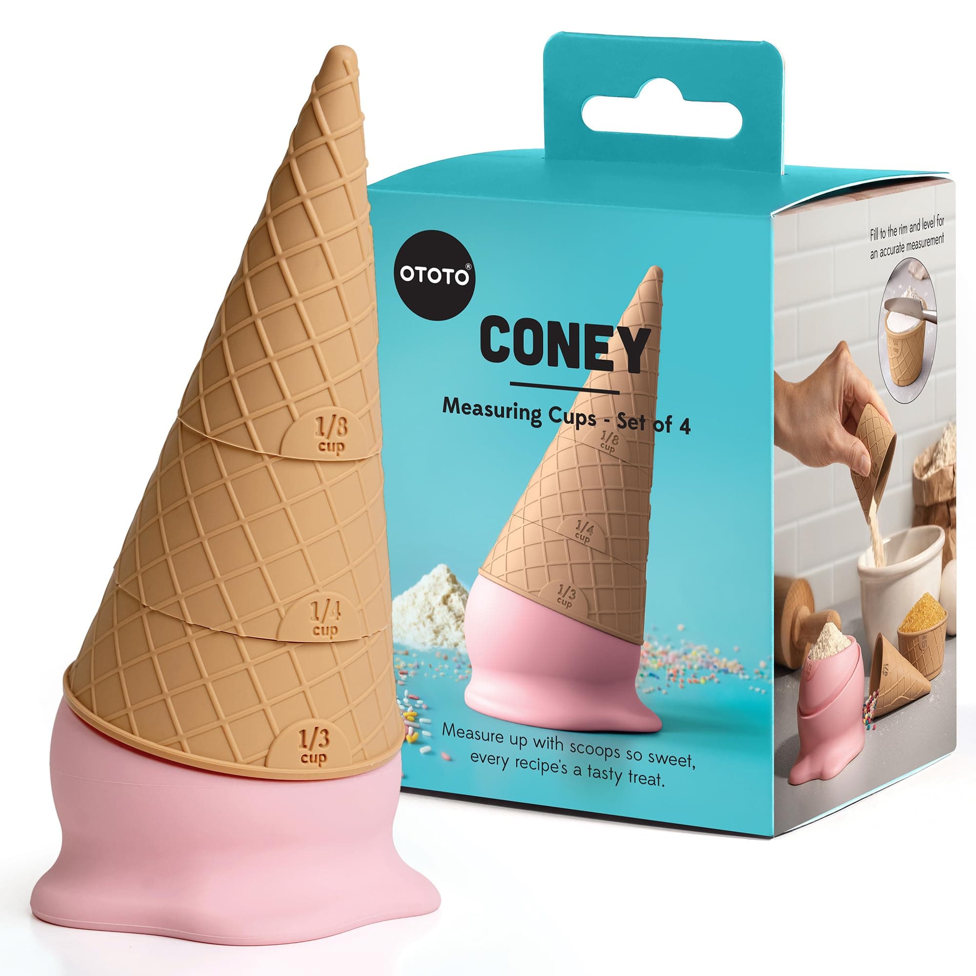 OTOTO Coney Ice Cream Measuring Cups Set – Detachable Plastic Measuring Cup Set for Baking & Cooking, Cute Measuring Cups for Liquid, Cute Baking Supplies, Kitchen Gadgets, Baking Gifts