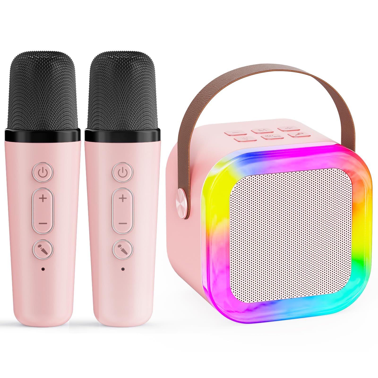 Karaoke Machine for Kids,2026 New Mini Portable Karaoke Toys, Karaoke Speaker with 2 Wireless Mics & Light for Home Party for Adults,Birthday Gifts for Girls and Boy (Pink-2 MIC)