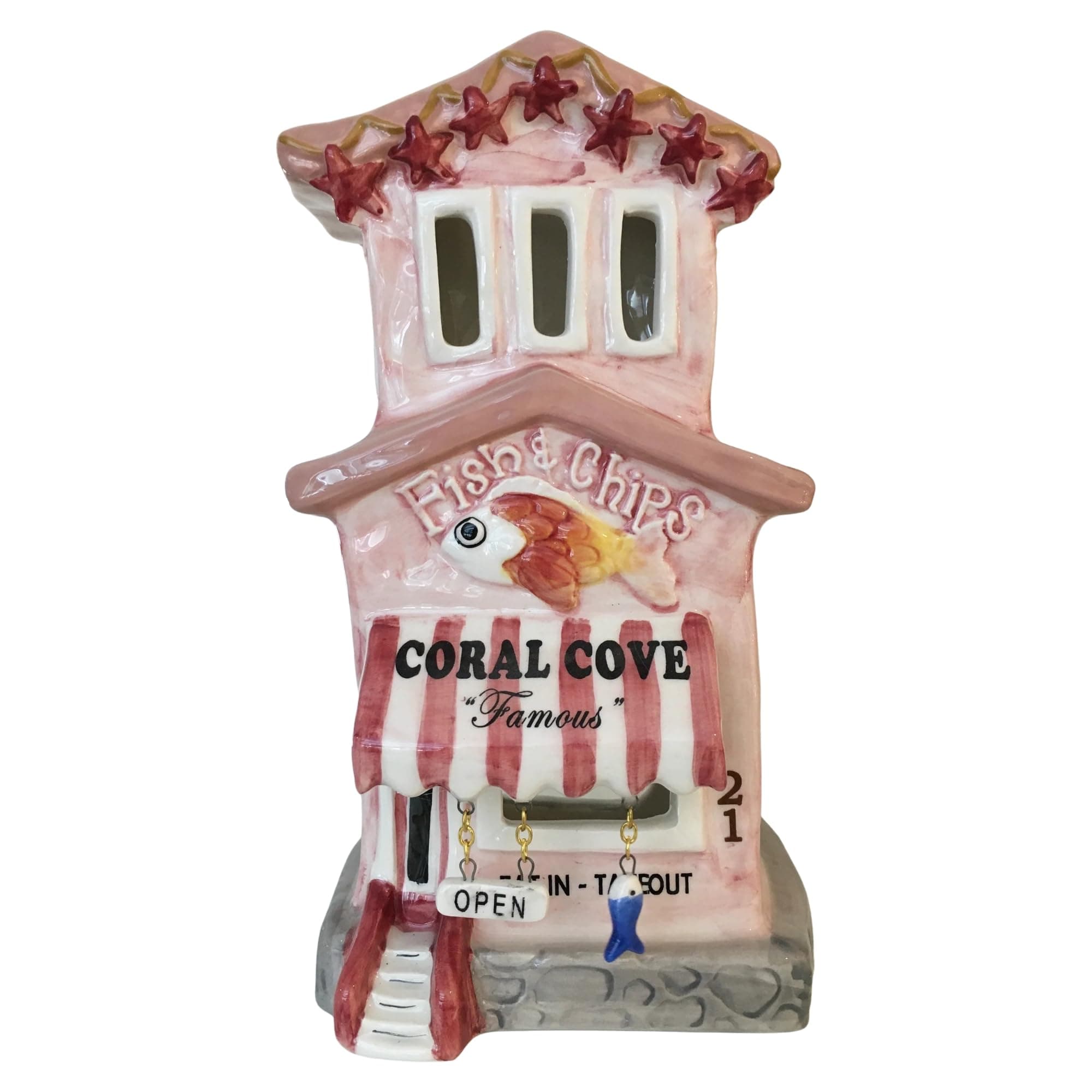 Blue Sky Ceramics Coral Cove Fish Chips Candle House, Multi