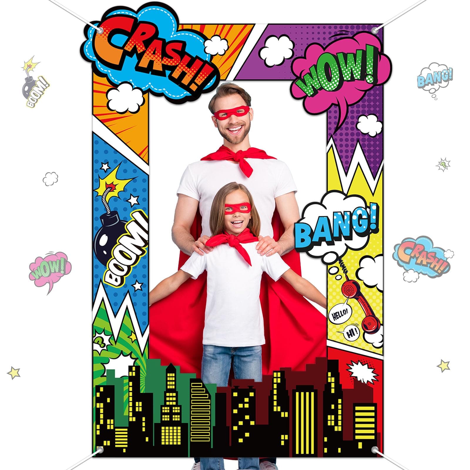 Fabric Comic Hero Photo Prop Hero Birthday Party Decor Hero Comic Book Photo Booth Frame Hero Them Party Banner Backdrop Colorful Comic Hero Background for Kids Birthday Party Supplies 62x43inch