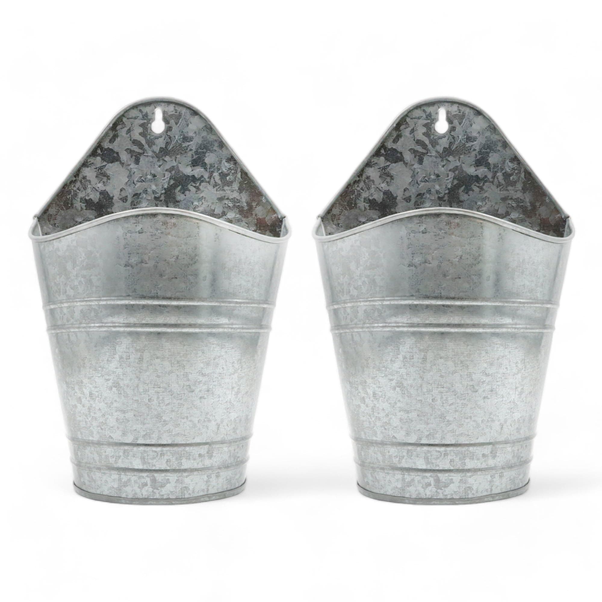 Hosley Set of 2 Galvanized Wall Planters, 10 Inch Hanging Metal Buckets for Indoor Outdoor Garden, Farmhouse Wall Decor, Rustic Patio & Balcony Planter Pots