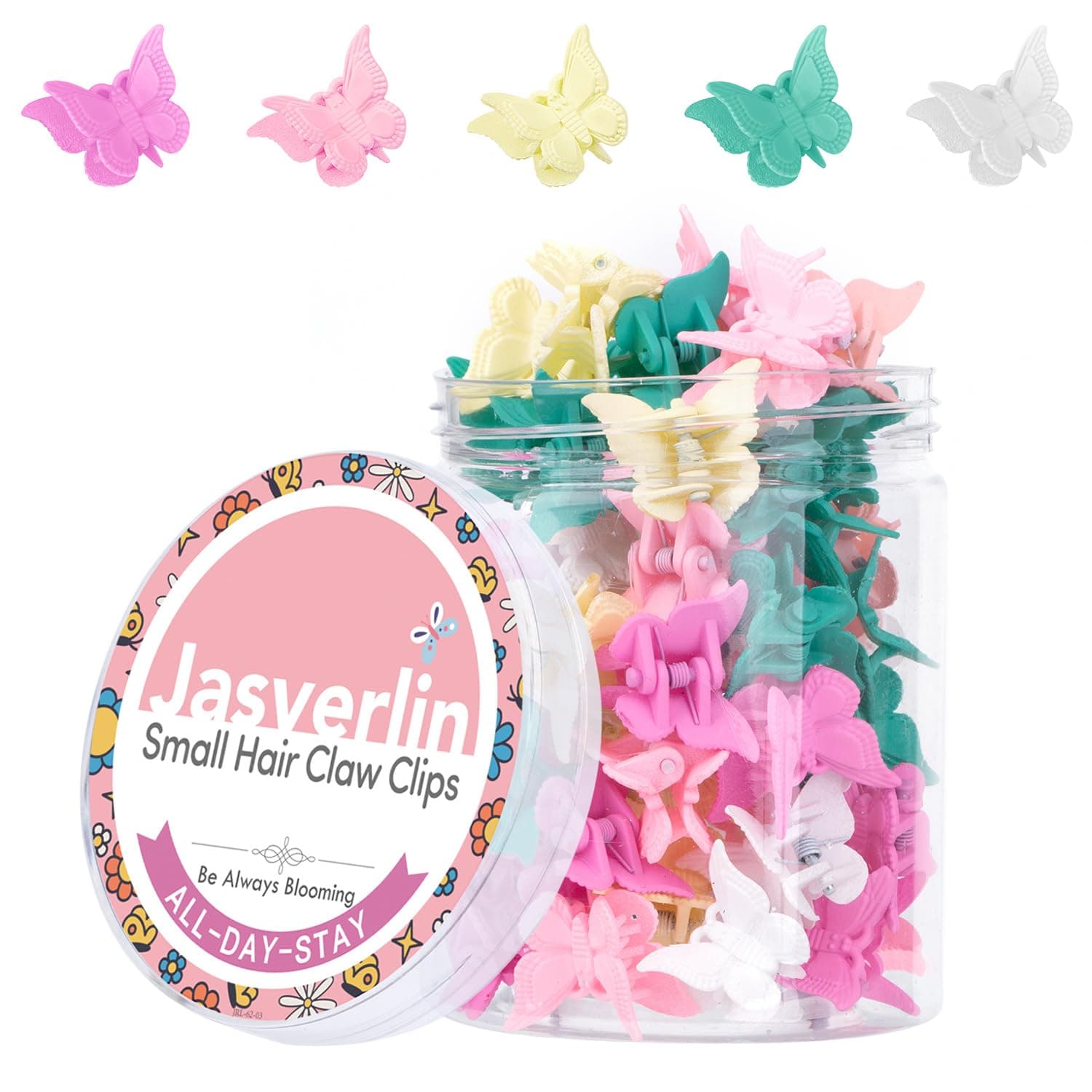 JASVERLIN Butterfly Hair Clips, Y2K Colorful Mini Claw Clips 50 Pcs