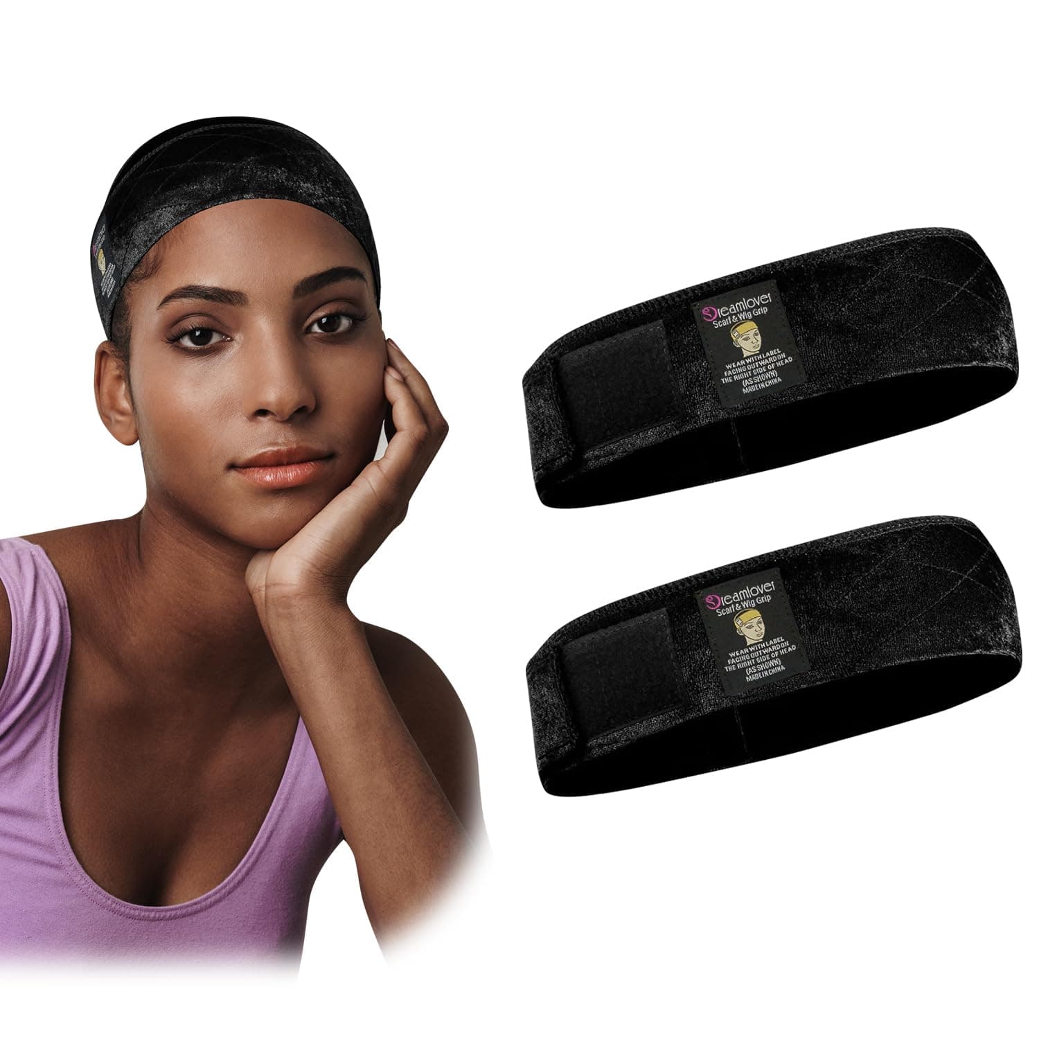 Dreamlover Black Grip Headband to Hold Hijab and Wig in Place, 2 Pieces