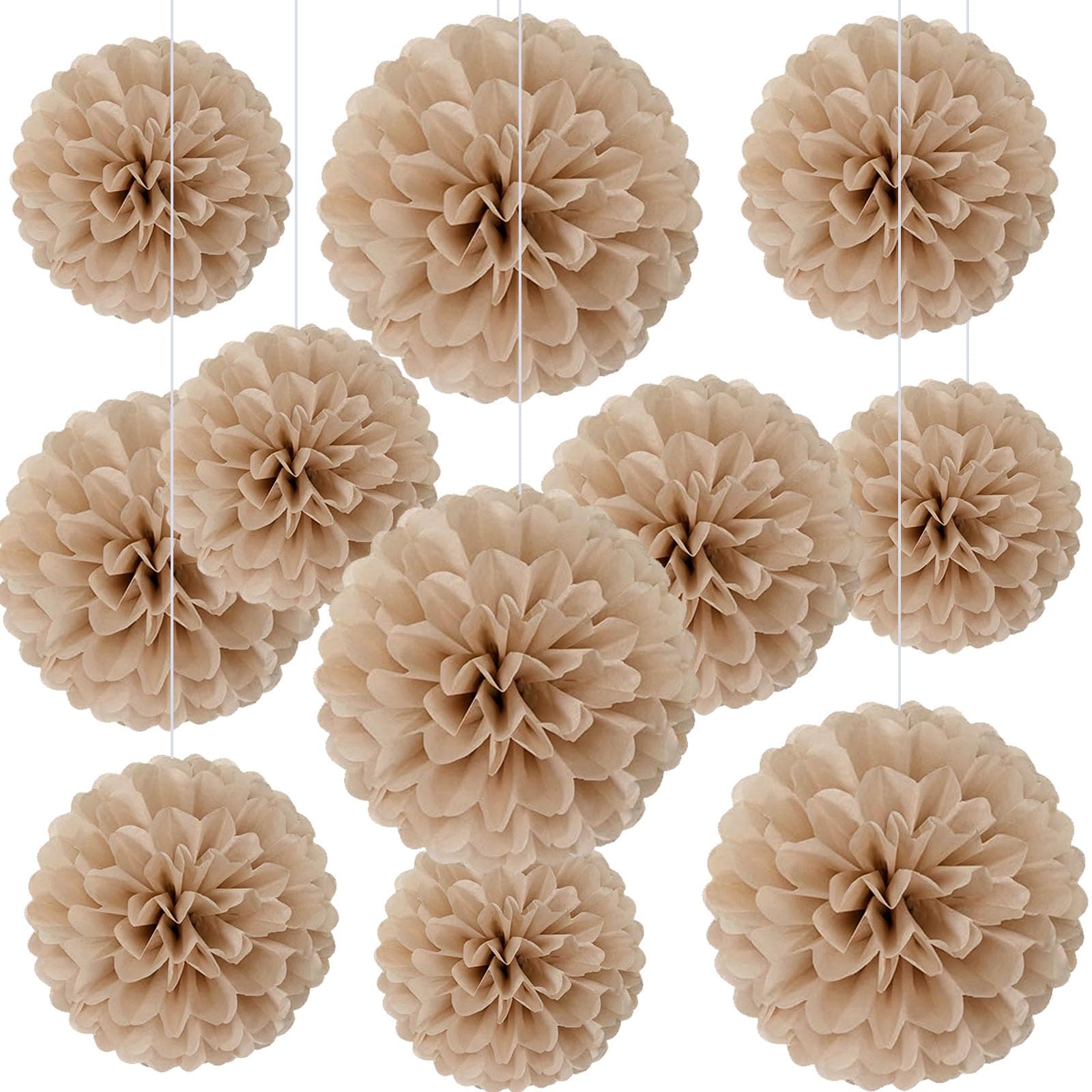 20 PCS 6/10/12/14 inch Tissue Pom Poms for Party Hanging Decorations Shallow Khaki