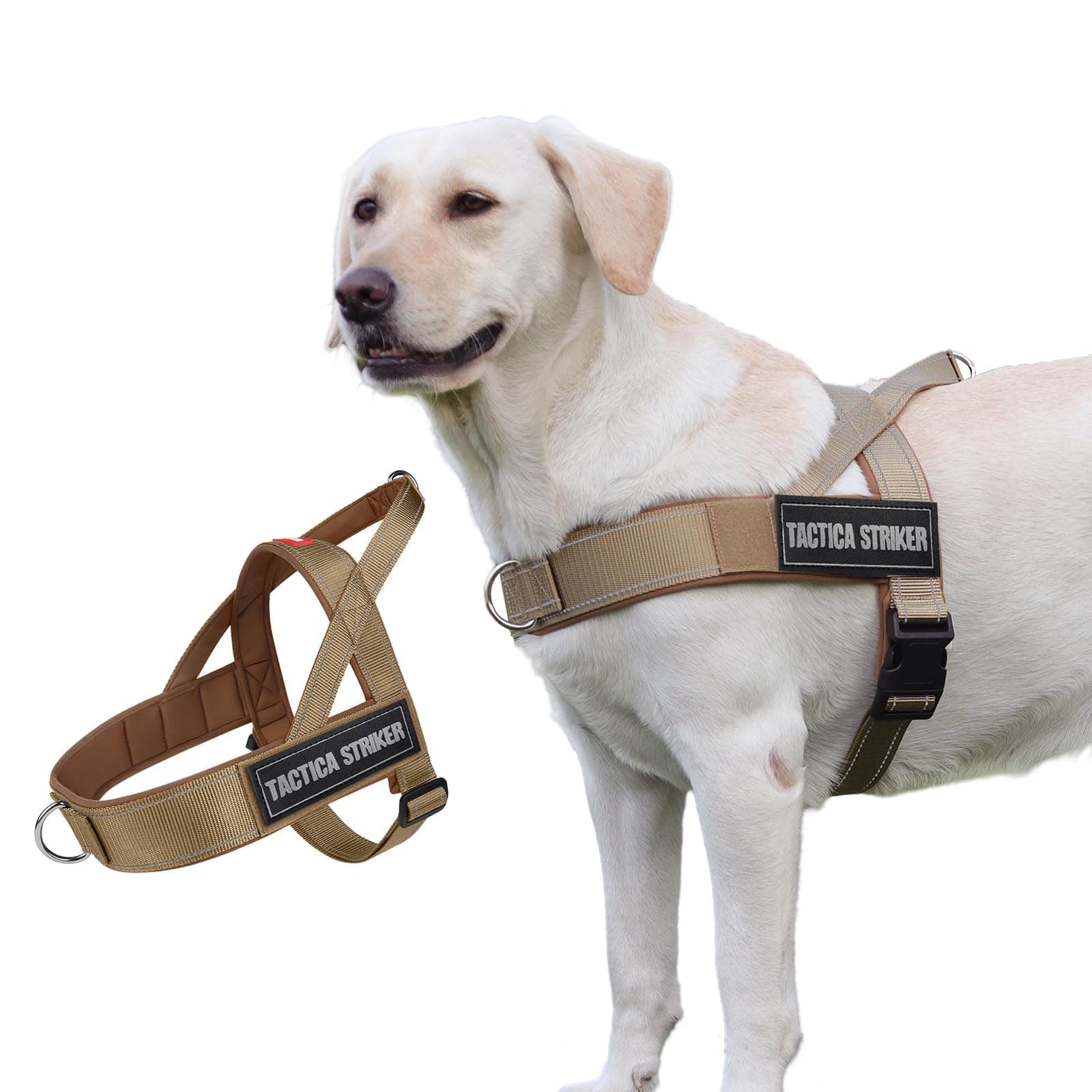 Dog Harness, Upgraded Escape Proof Adjustable Vest Puppy Outdoor Walking, Soft Breathable Jacket with Reflective Strips for Dark Night (Khaki, S)