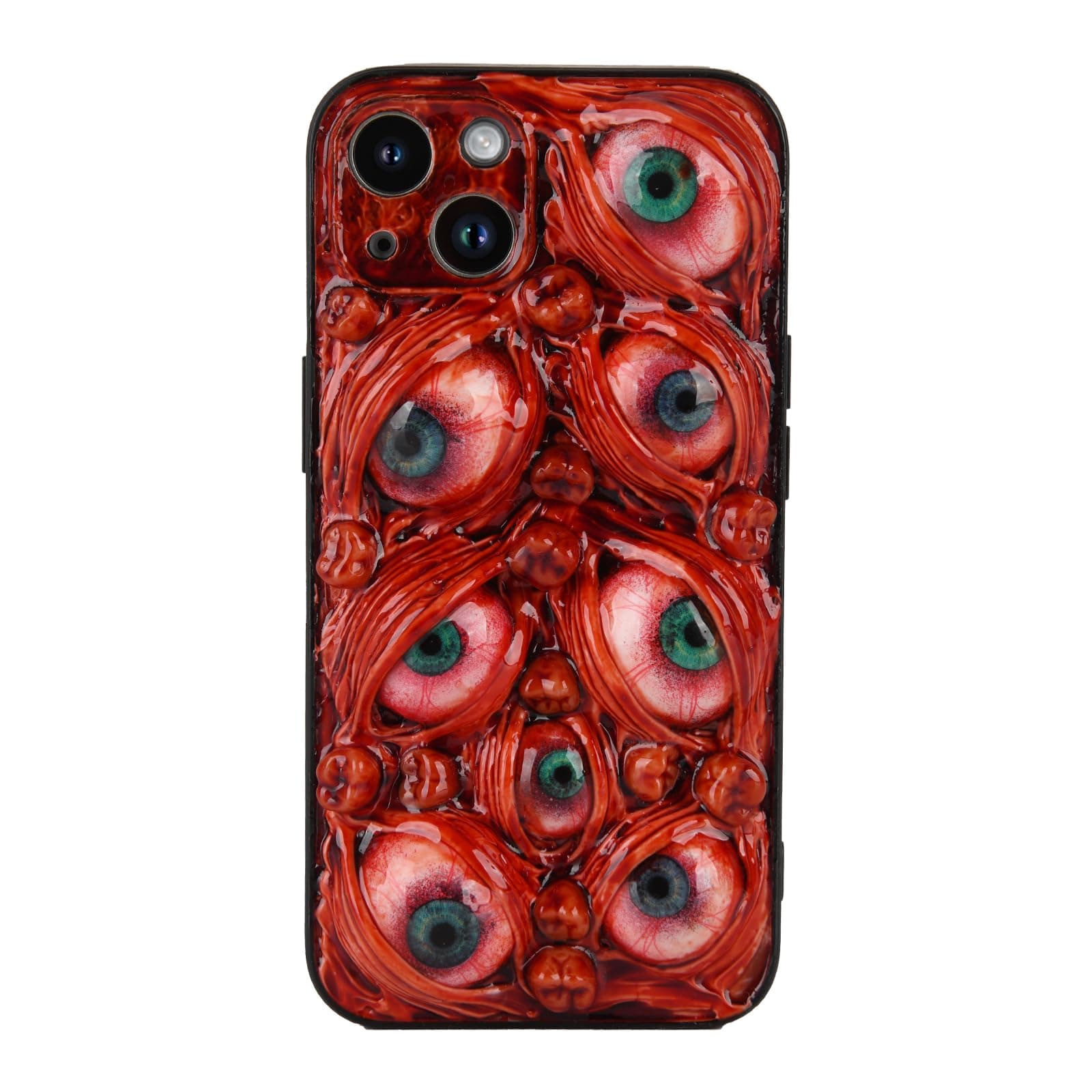 Novythra 3D Eyes Teeth Gothic Phone Case Compatible with iPhone - Full Camera Lens Protector - Handmade Gift (iPhone 13 Pro Max) Red