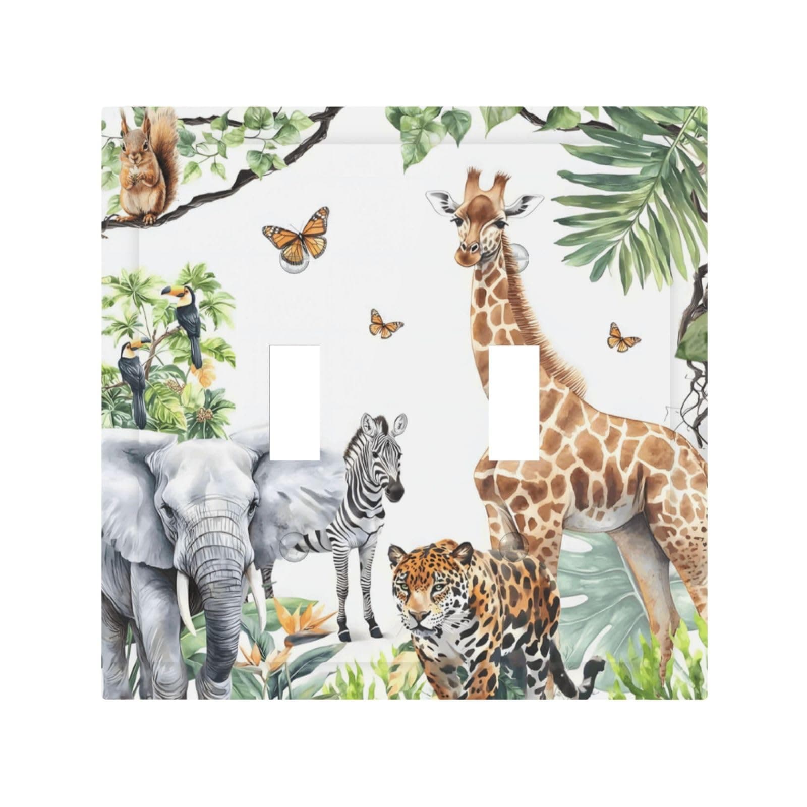 Elephant Giraffe Jungle Animals Leopard Zoo Decorative Switch Plates 2 Gang Double Toggle Outlet Light Switch Cover Wall Plate Electrical Faceplate for Kids Room Nursery Decor