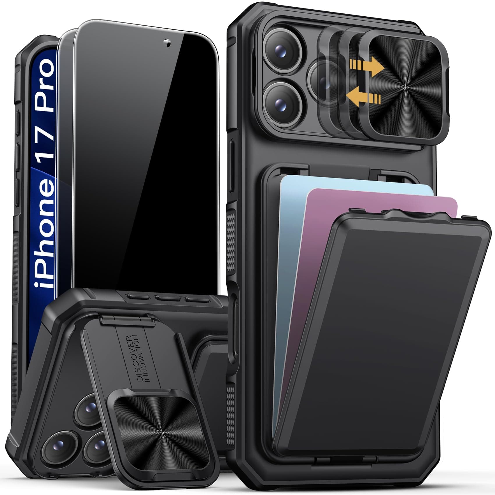 SSLOTSCASE for iPhone 17 Pro Case with 2X Privacy Screen Protector, Black