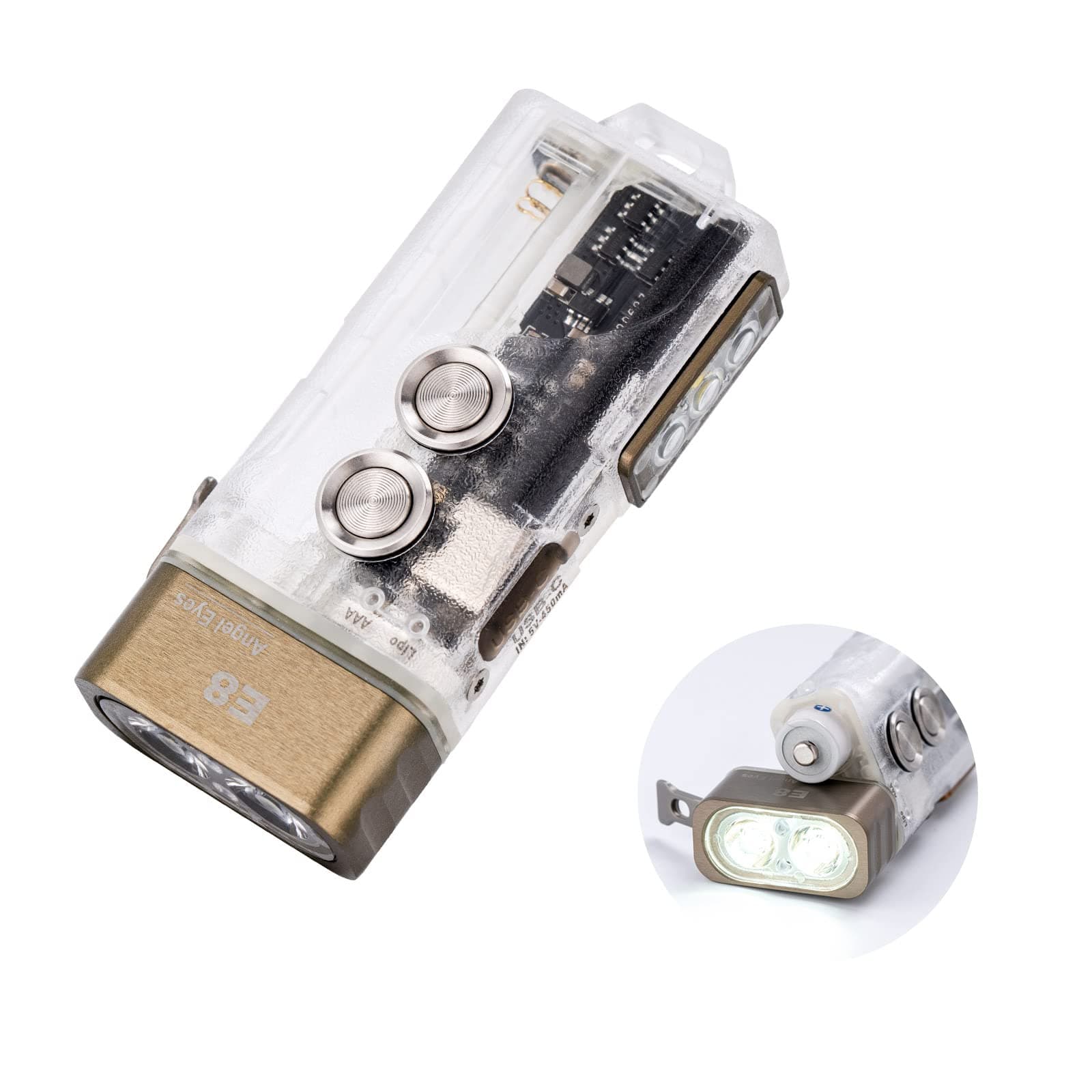 RovyVon E8 Keychain Flashlight, 700 lumens Super Bright EDC Flashlight, Dual 6500K Cool White Emitters, with Versatile Sidelights, Powered by USB-C Rechargeable Battery or AAA Battery