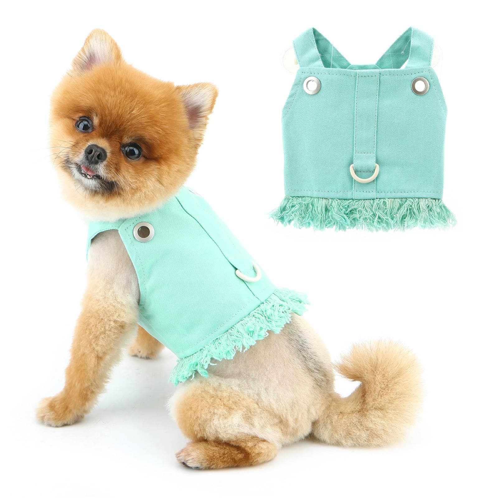 PAIDEFUL Denim Harness Vest for Small Dogs, Green, L