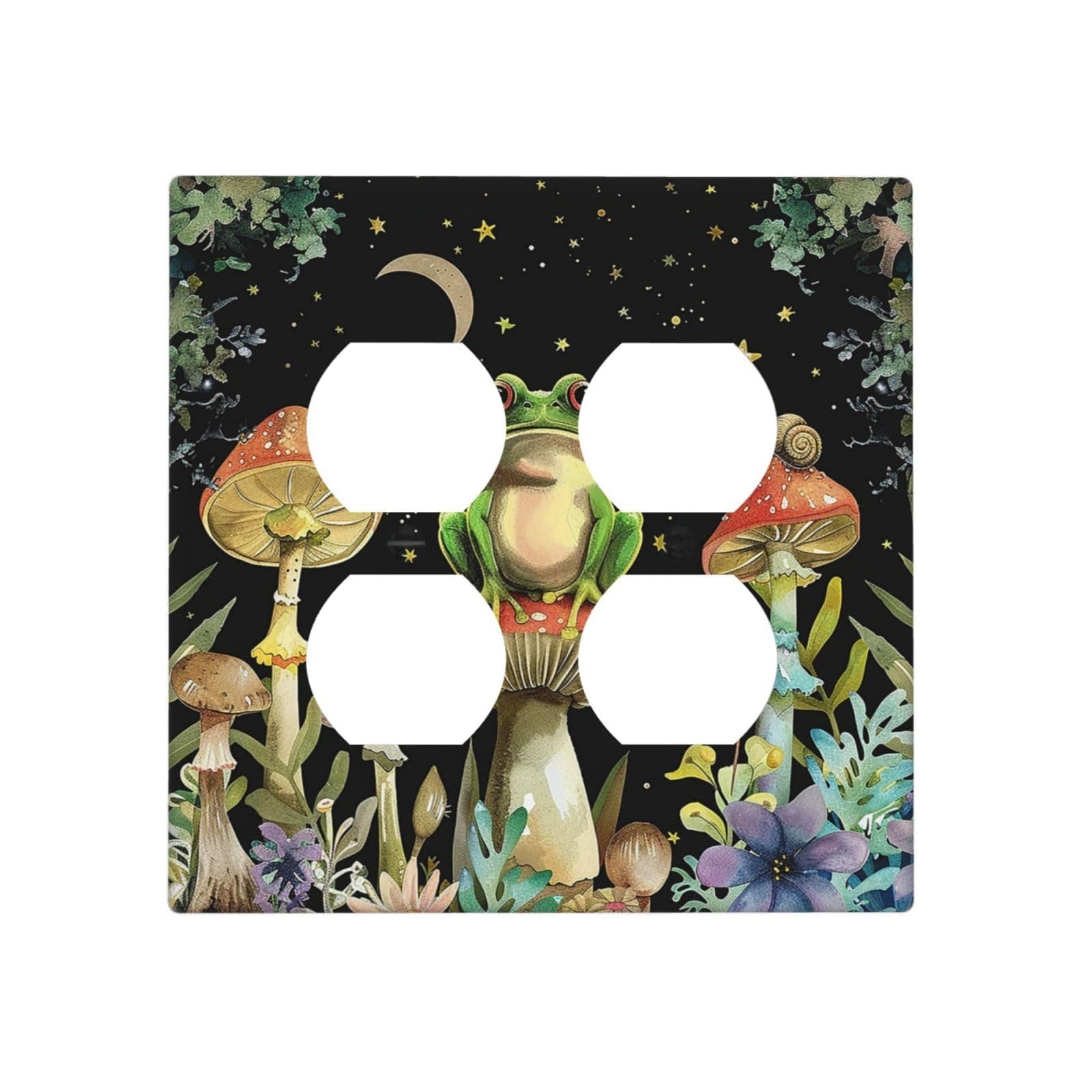 Ihsourgnitnem Outlet Covers Boho Mushroom Frog Moon Stars 2 Gang Double Duplex Decorative Light Switch Covers Electrical Wallplates Socket Faceplate For Kids Room Nursery Decor