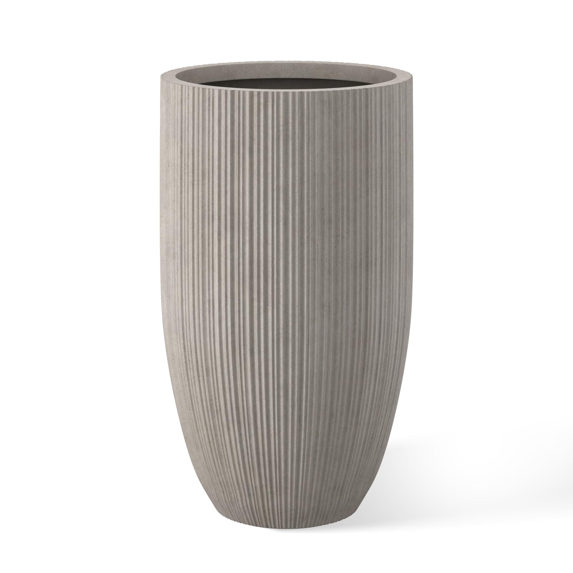 Kante 24 Inch Tall Concrete Planter, Outdoor Indoor Large Plant Pots with Drainage Hole and Rubber Plug for Home Garden Patio Porch Textured Weathered Concrete