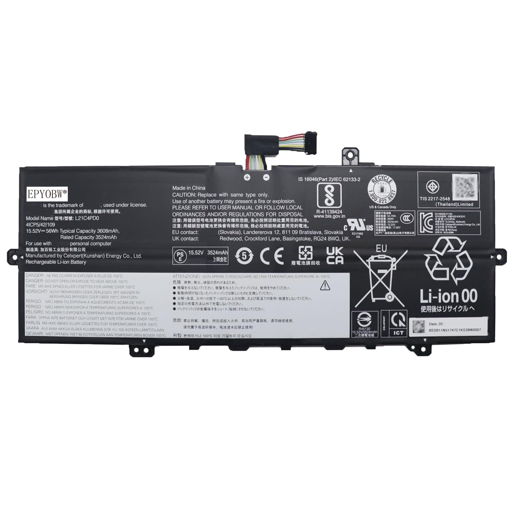 EPYOBW L21C4PD0 Laptop Battery 56Wh Compatible with Lenovo ThinkBook 13s G4 ARB IAP/ThinkBook 13x G2 IAP/Plus G4 IRU Series L21B4PD0 L21M4PD0 SB11D96863 5B11D96862 SB11N51752
