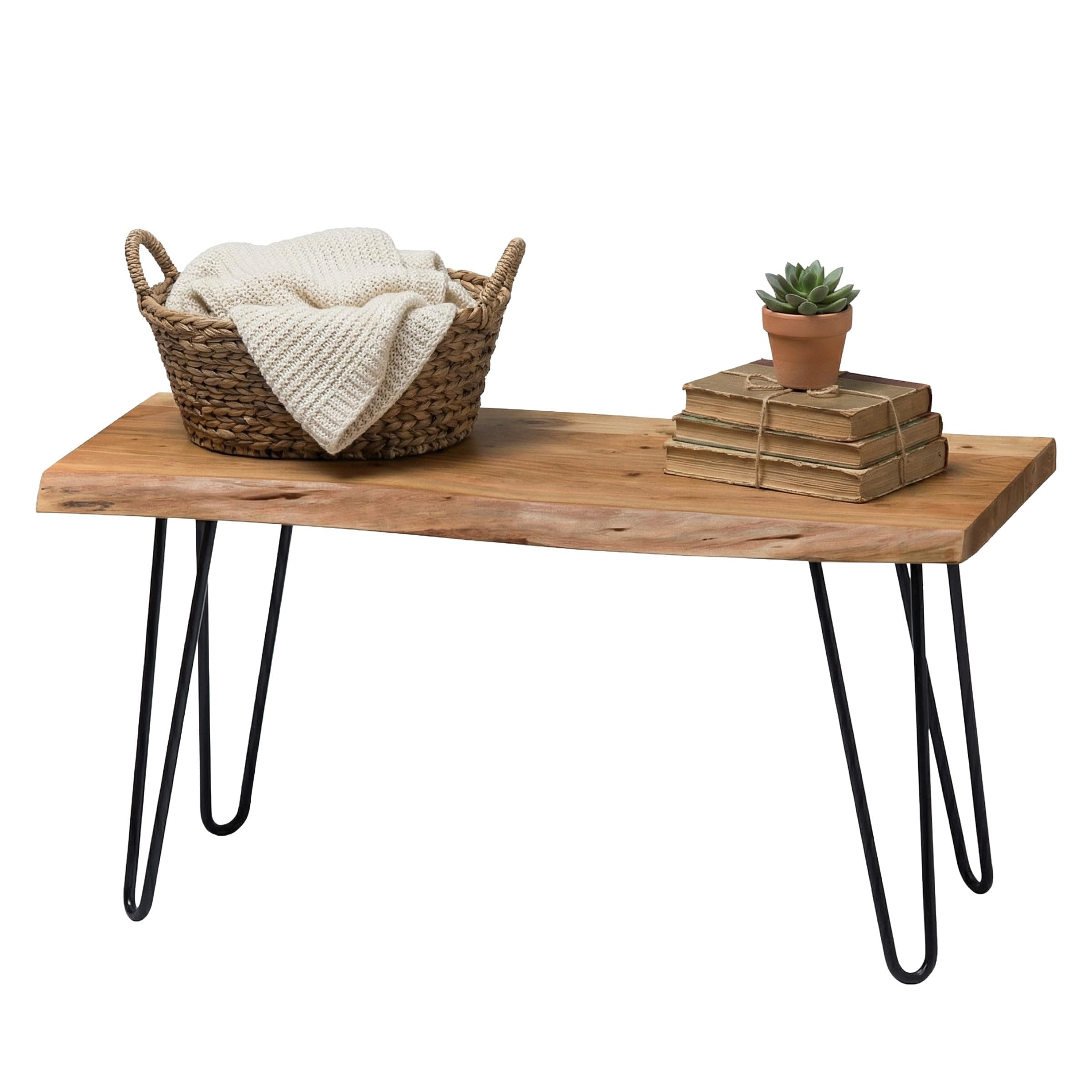 Alaterre Furniture Live Edge Solid Wood Bench with Metal Hairpin Legs - 36 Inch Industrial Modern Entryway Bench with Minimalist Design - Furniture for Entryway, Dining Room, Kitchen, or Bedroom
